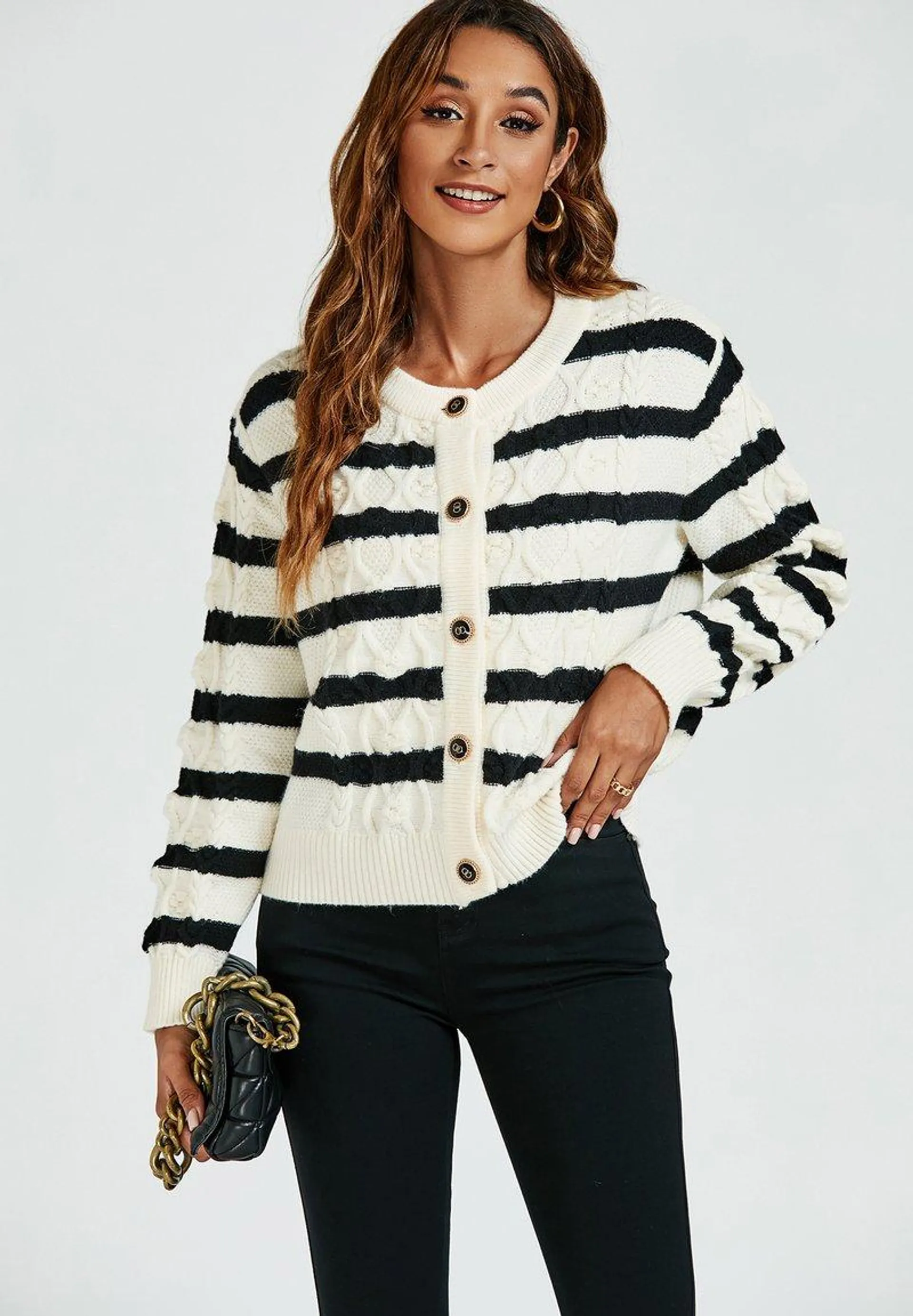 STRIPE PATTERN - Cardigan - black