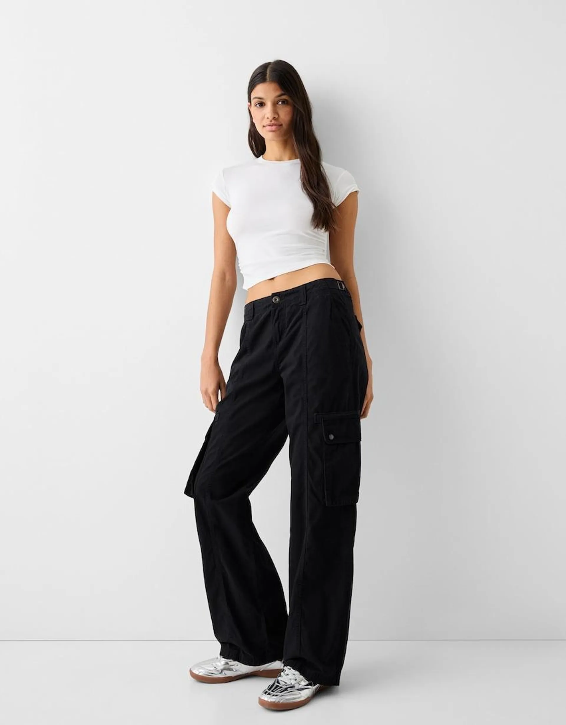 Adjustable straight-leg cotton cargo trousers