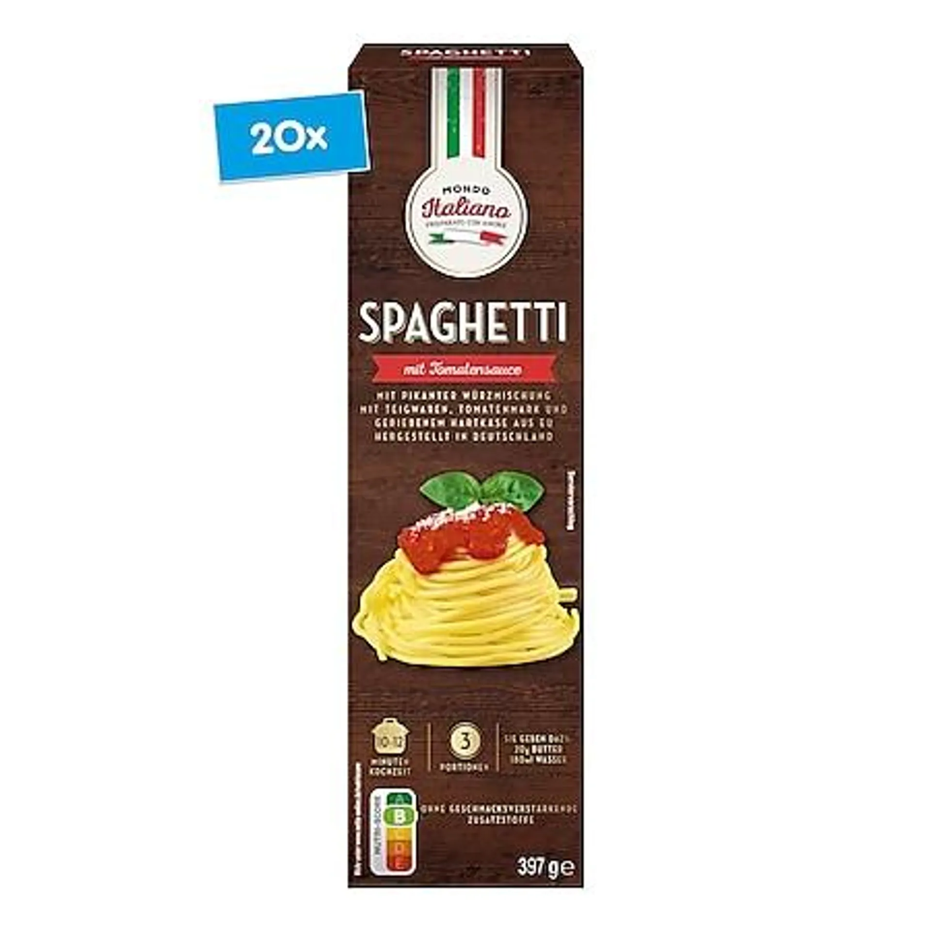 Mondo Italiano Spaghetti mit Tomatensauce 397 g, 20er Pack