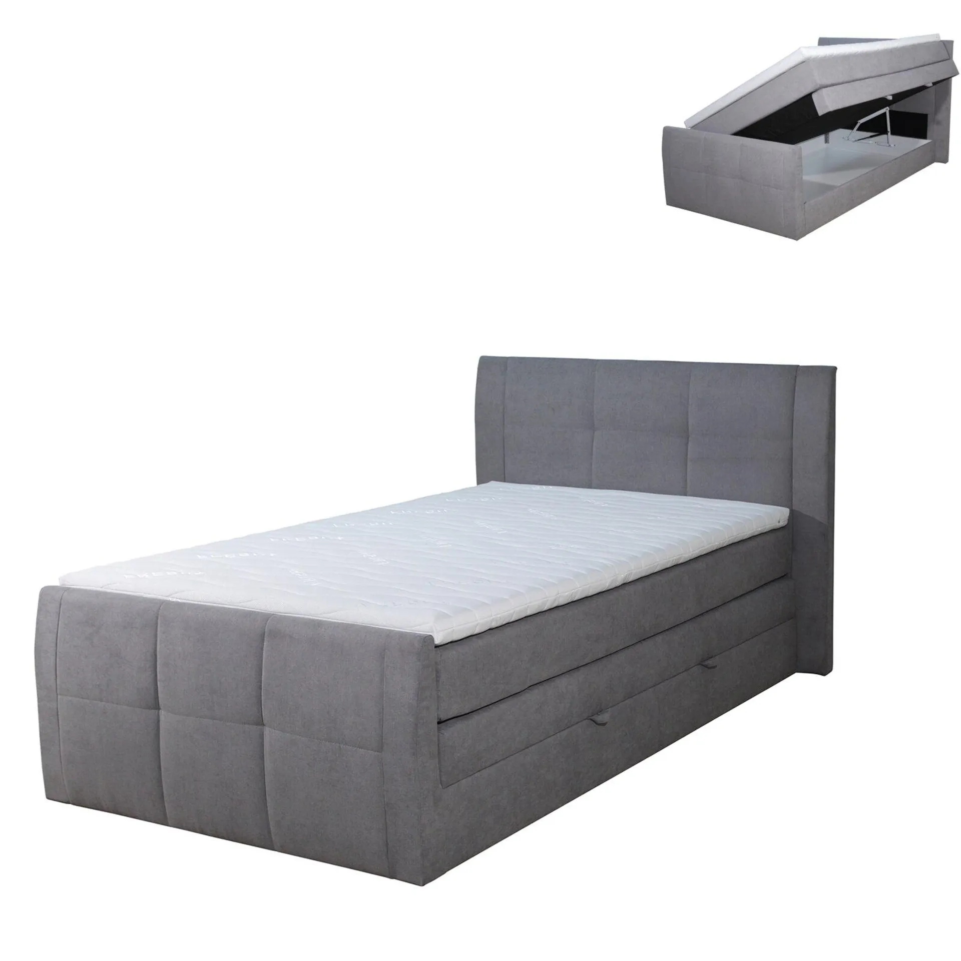 Boxspringbett - grau - H3 - Bettkasten - 120x200 cm