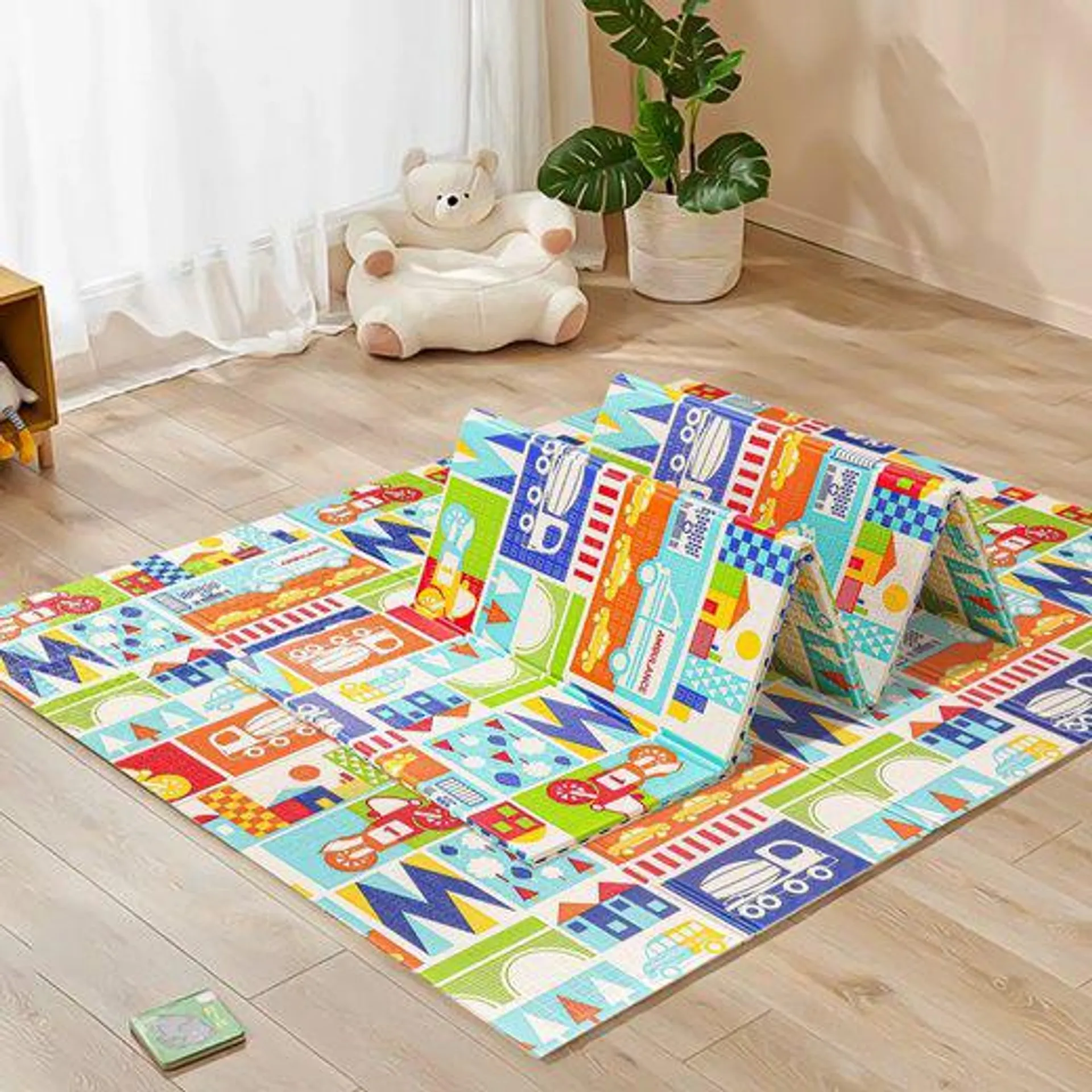 OUNUO Spielmatte Baby Spielteppich Doppelseitige Krabbelmatte 200 x 180 CM