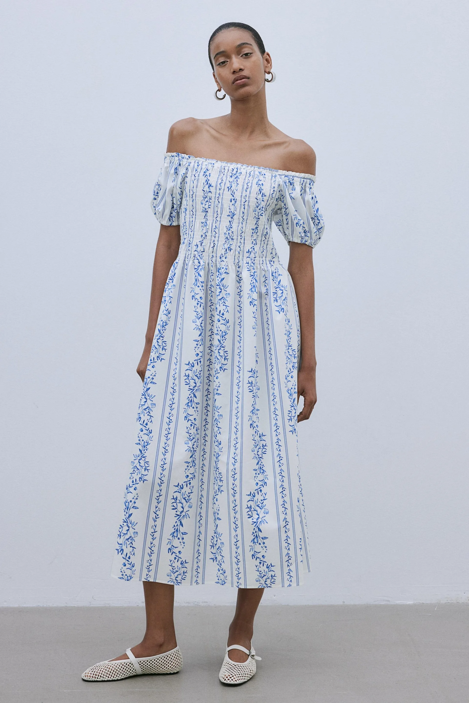 Off-the-shoulder poplin dress