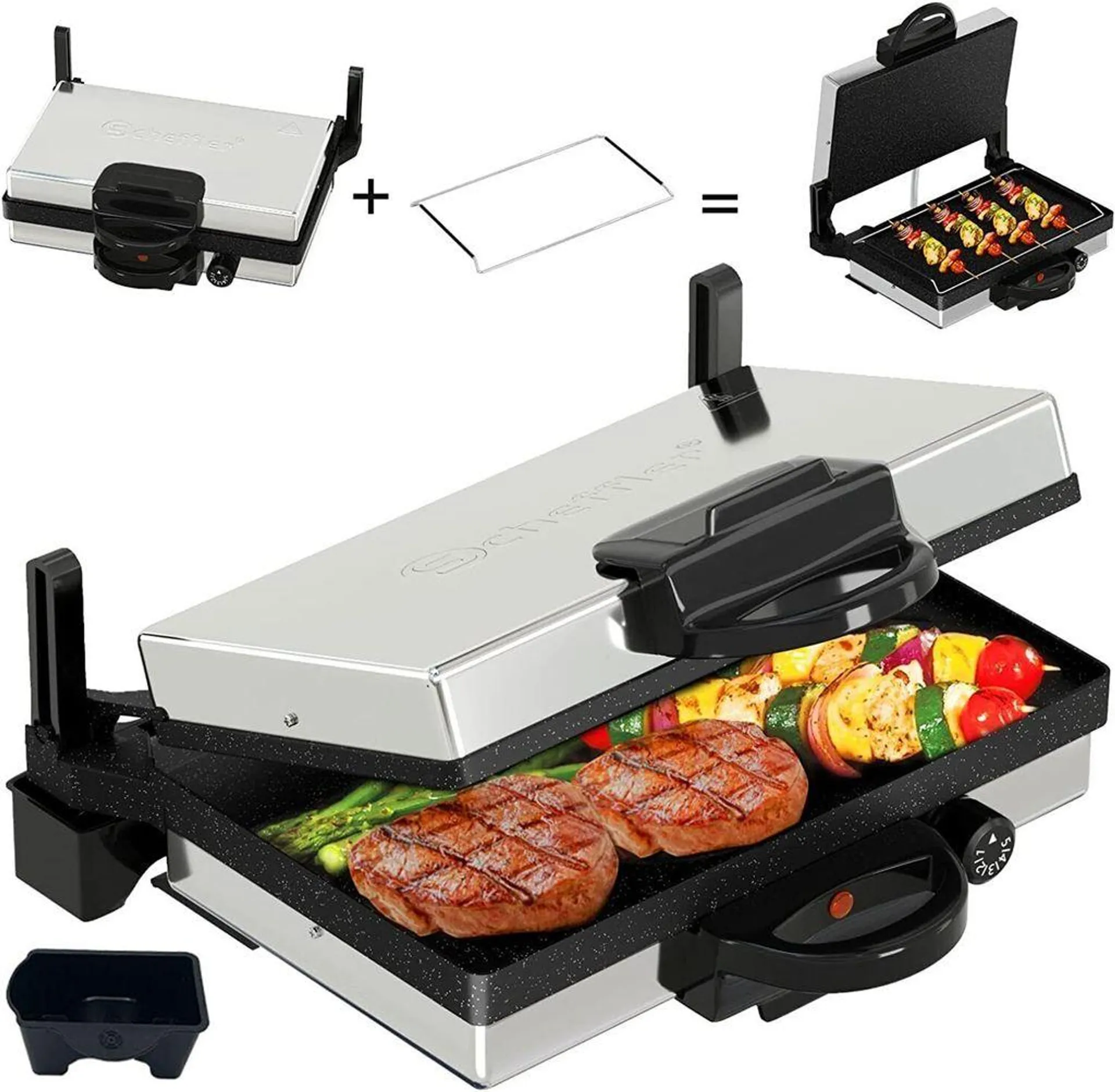 Scheffler Kontaktgrill, 2000W OptiGrill Tischgrill Multigrill Lahmacun Grill Makinesi 180° Elektrogrill Edelstahl, Thermostat, Antihaftbeschichtung