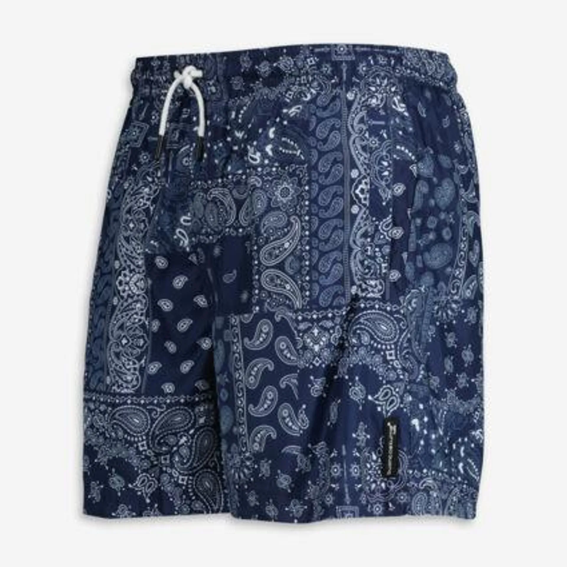 Dunkelblaue Badeshorts mit weißem Paisley-Muster