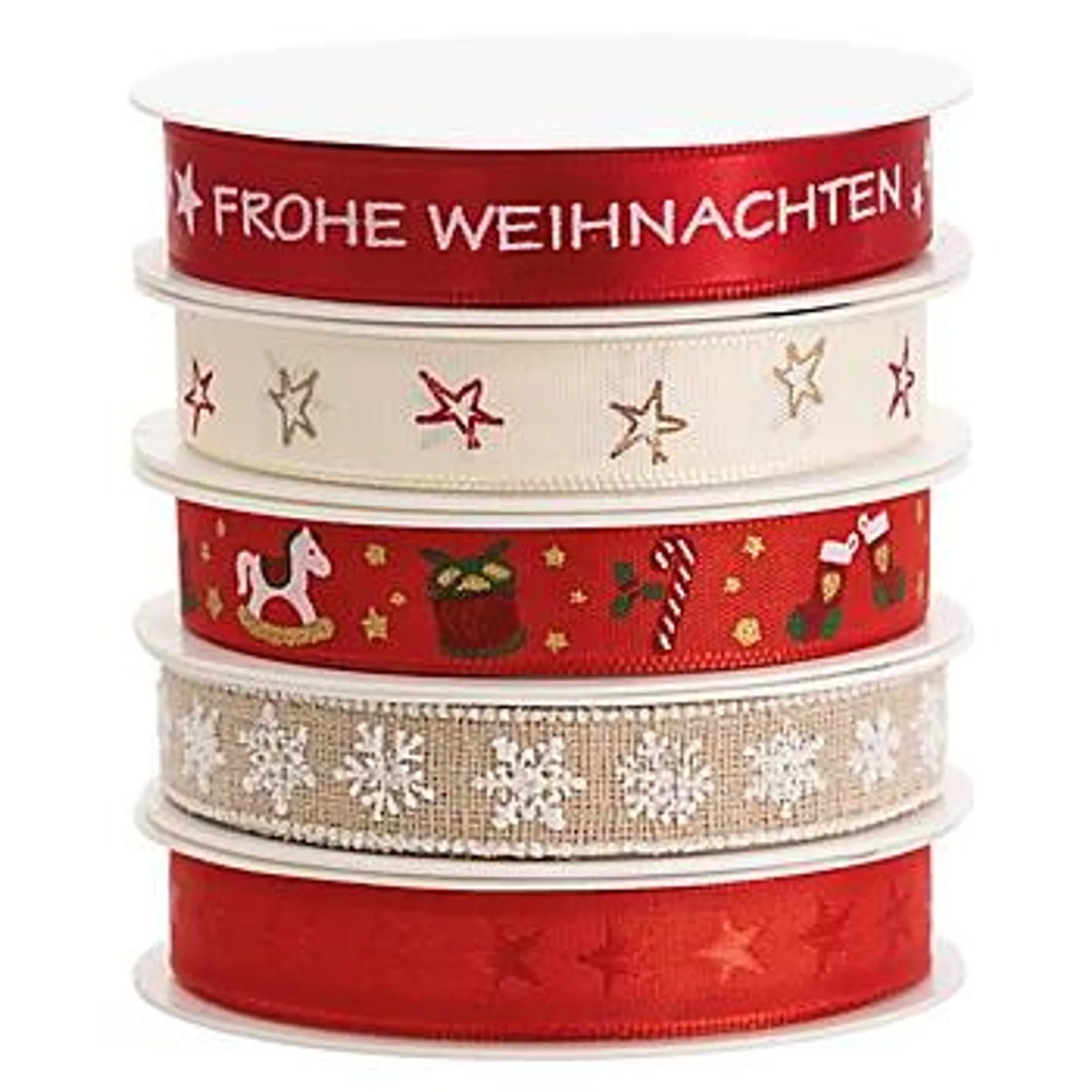 Bänderpaket "Weihnachten", rot-natur, 15 mm, 5x 2 m