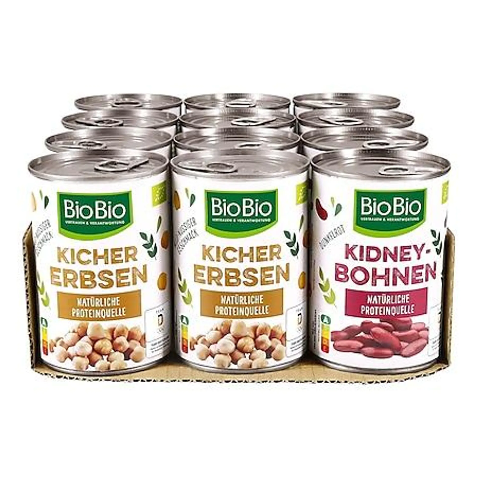 BioBio Hülsenfrüchte 265 g Abtropfgewicht, verschiedene Sorten, 12er Pack
