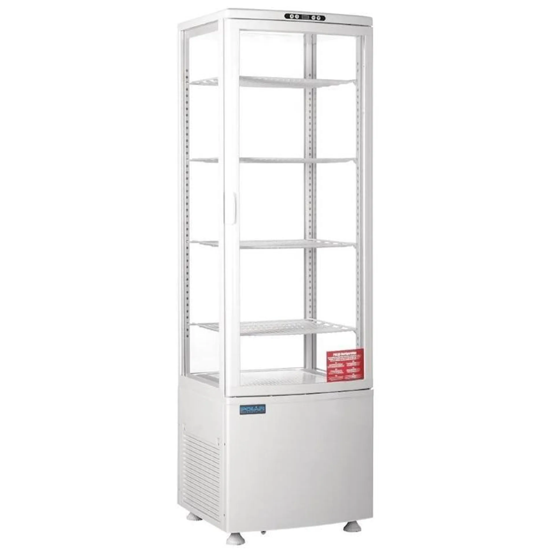 Vitrina refrigerada con puerta curva, 4 estantes, plástico/cristal, 169 x 51,5 x 48,5 cm, refrigeración por aire, 235 L, blanca, Polar CB509