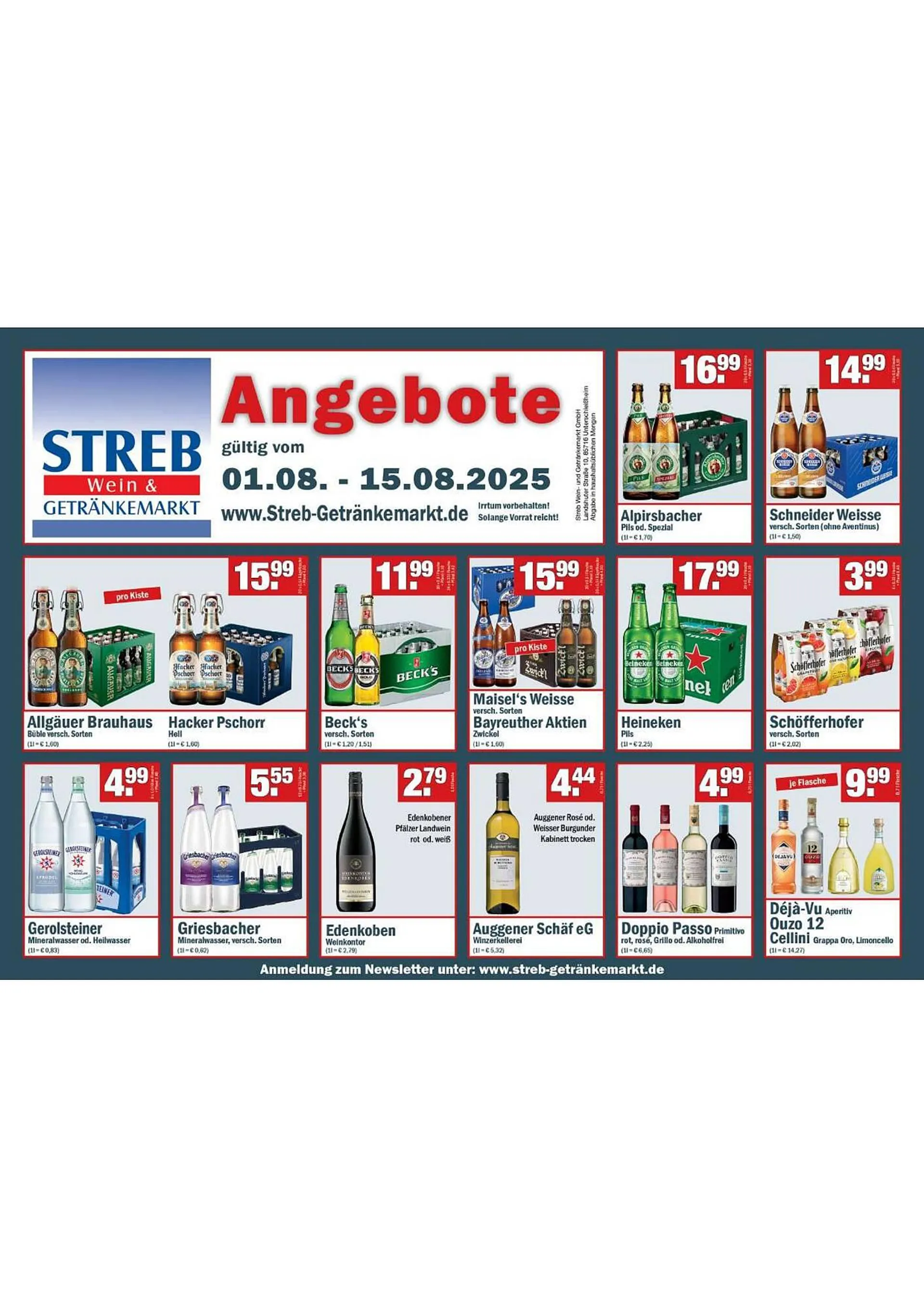 Streb Getränkemarkt Prospekt von 1. August bis 15. August 2025 - Prospekt seite 1