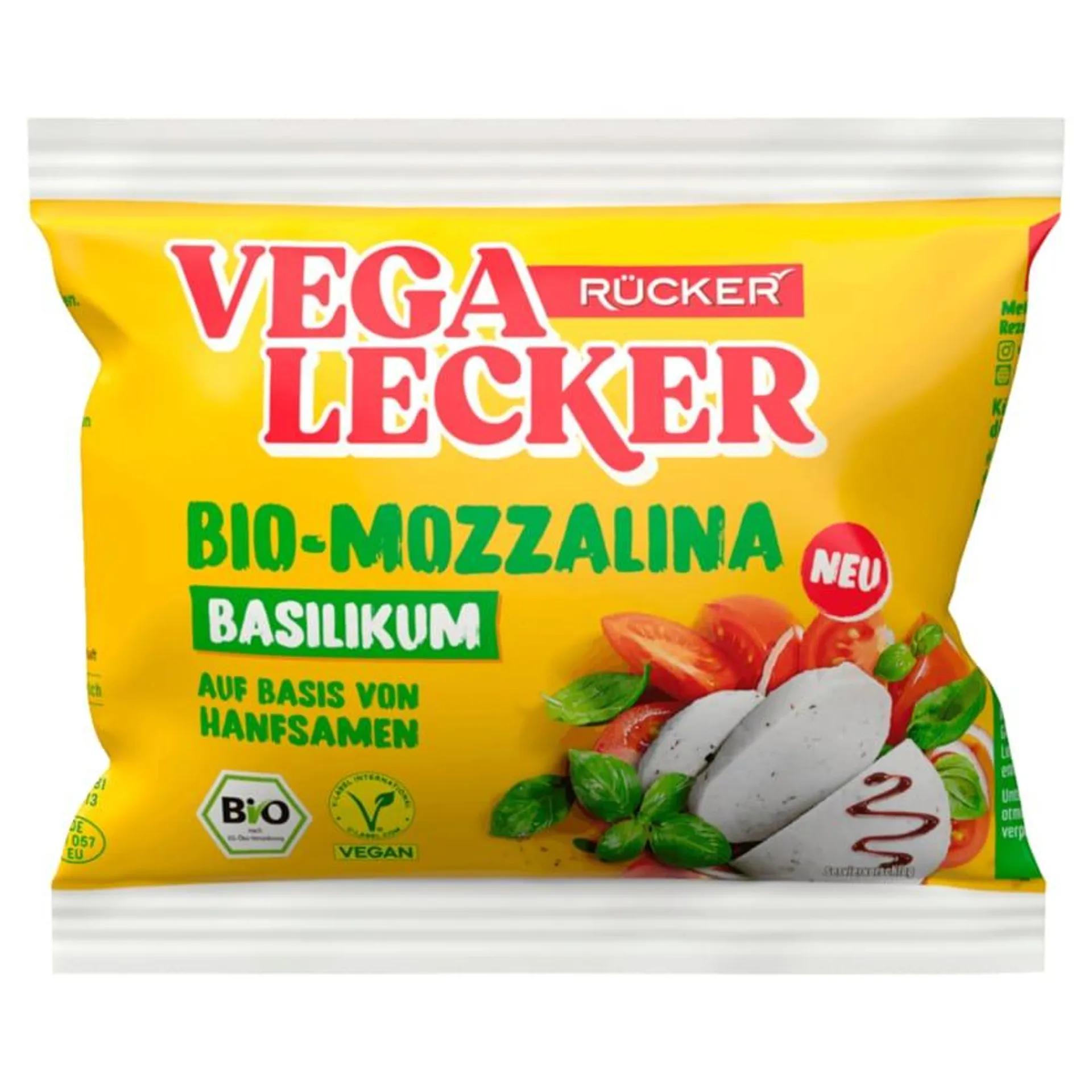 Rücker Vega Lecker Bio Mozzalina mit Basilikum vegan 100g