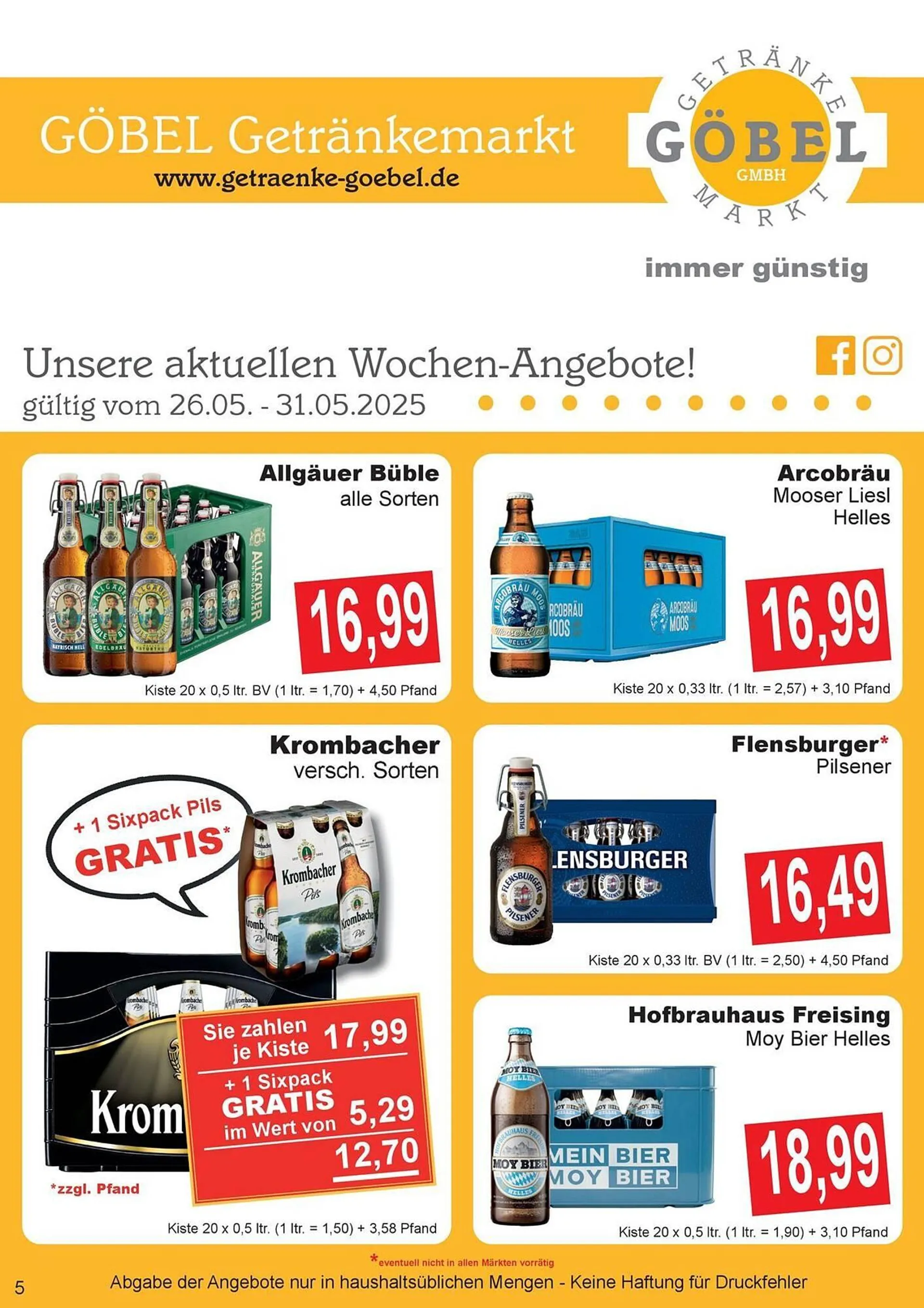Getränke Göbel Prospekt von 26. Mai bis 31. Mai 2025 - Prospekt seite 1