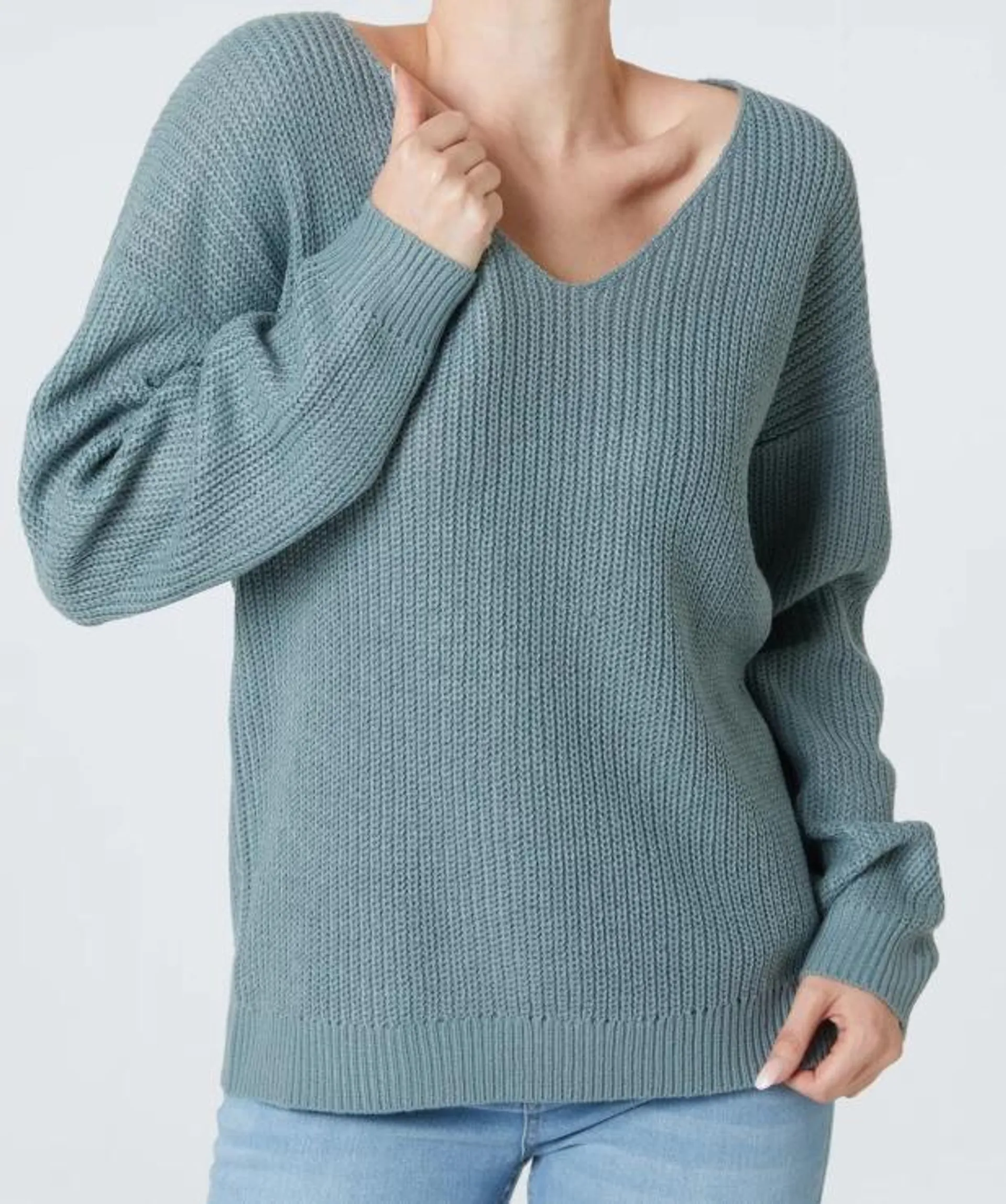 Petrolfarbener Strickpullover