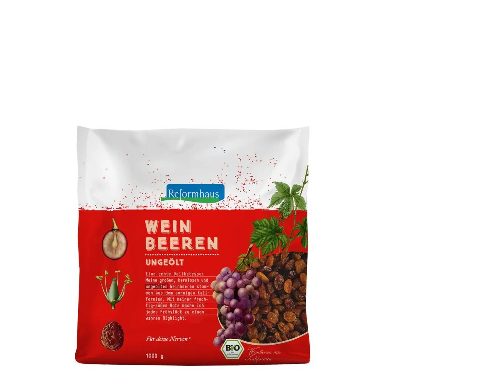 Reformhaus Weinbeeren aus Kalifornien, blau, ungeölt 1000 g