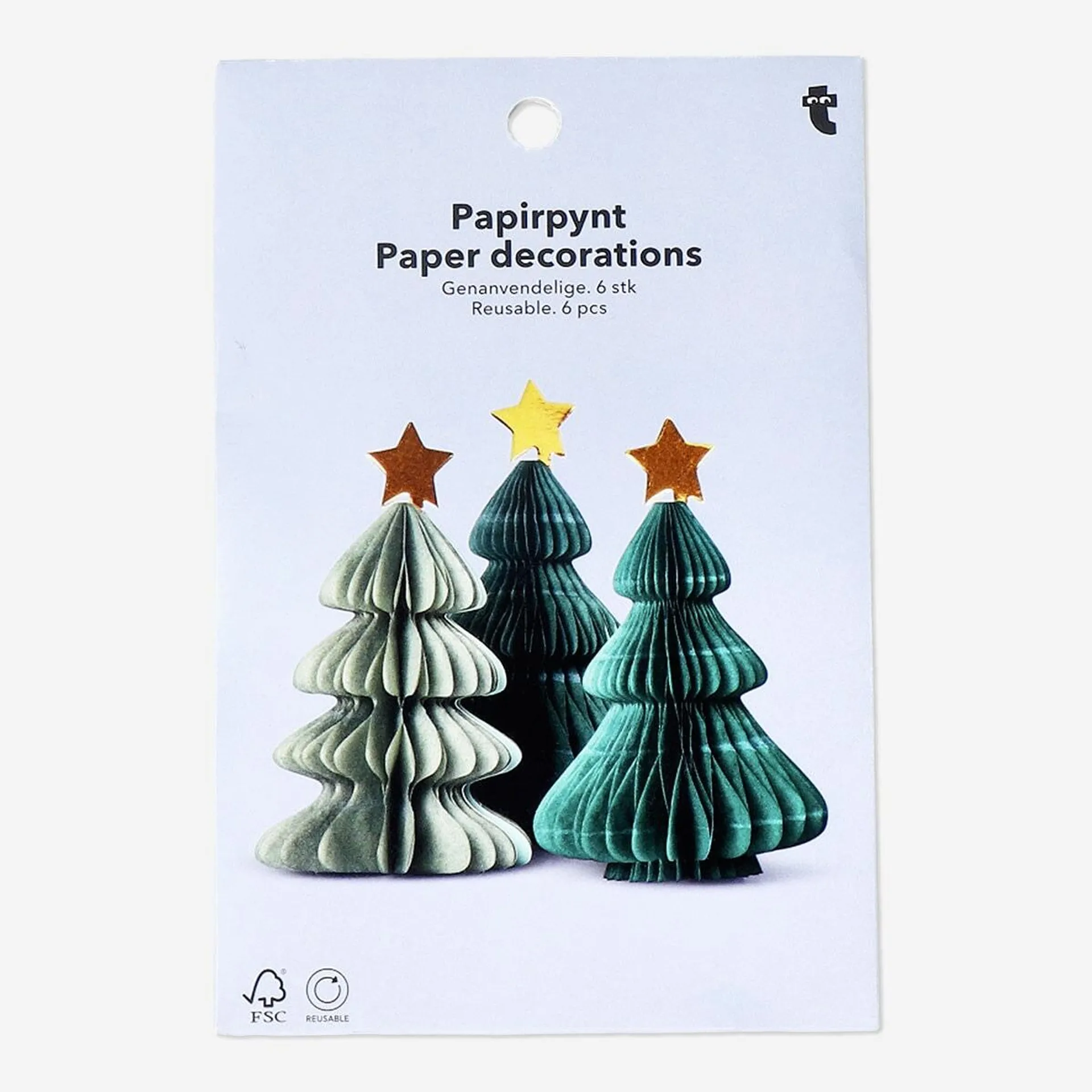 Christmas tree paper decorations - 6 pcs