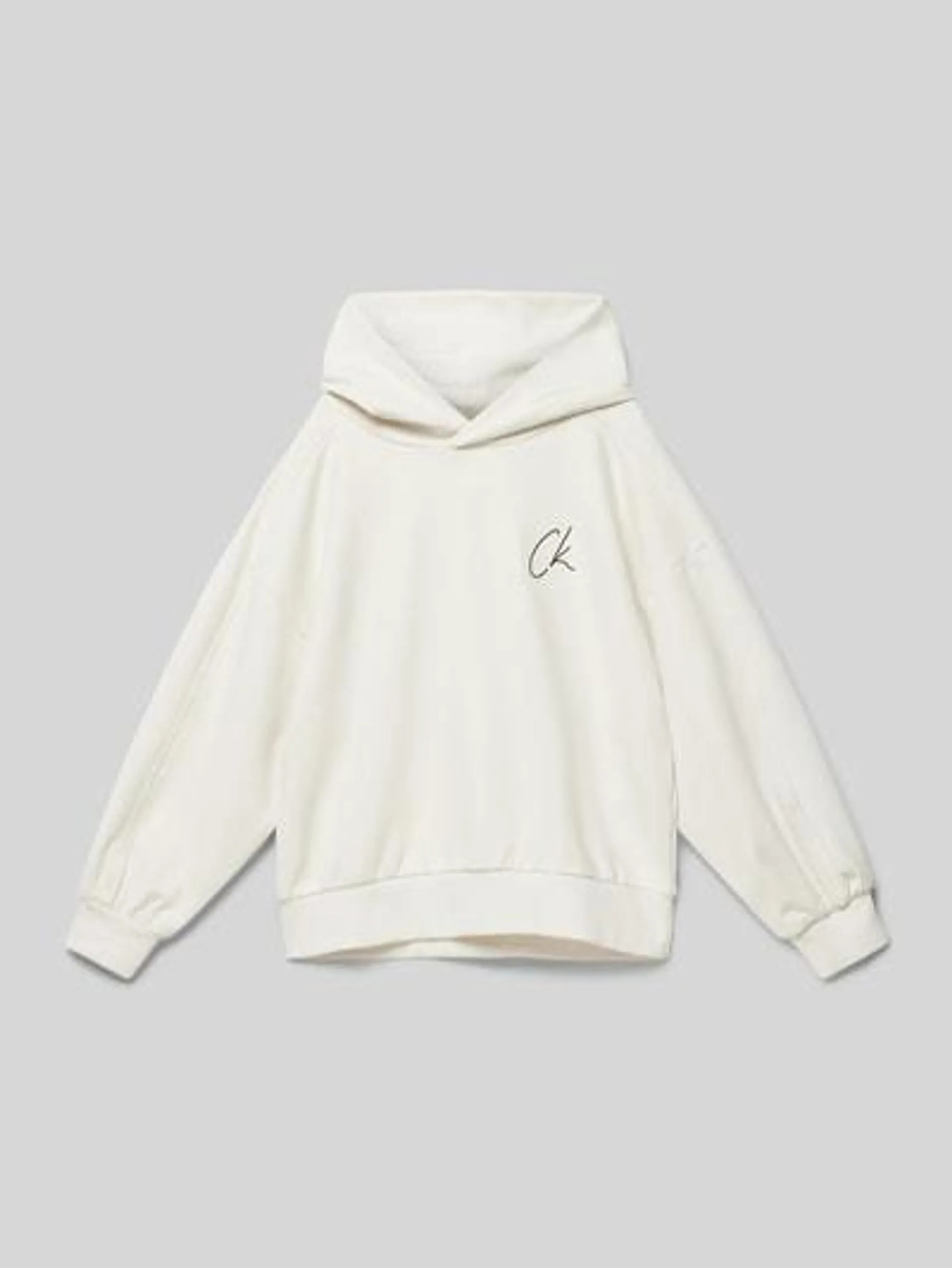 Hoodie mit Label-Stitching in ecru