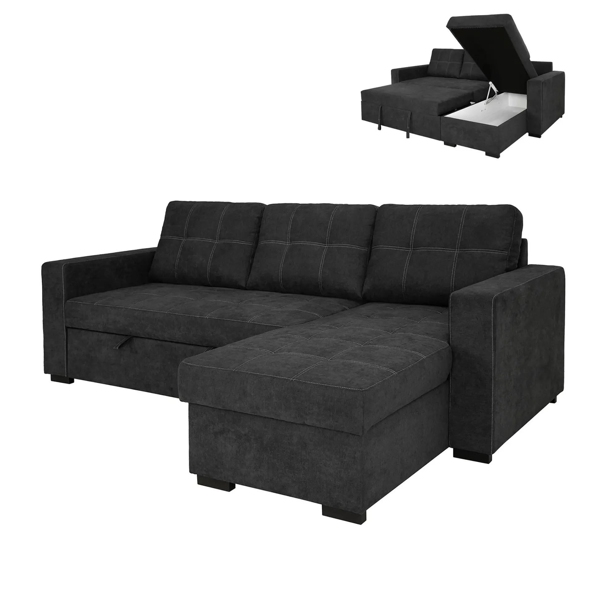 Ecksofa - graphite - Liegefunktion und Staukasten