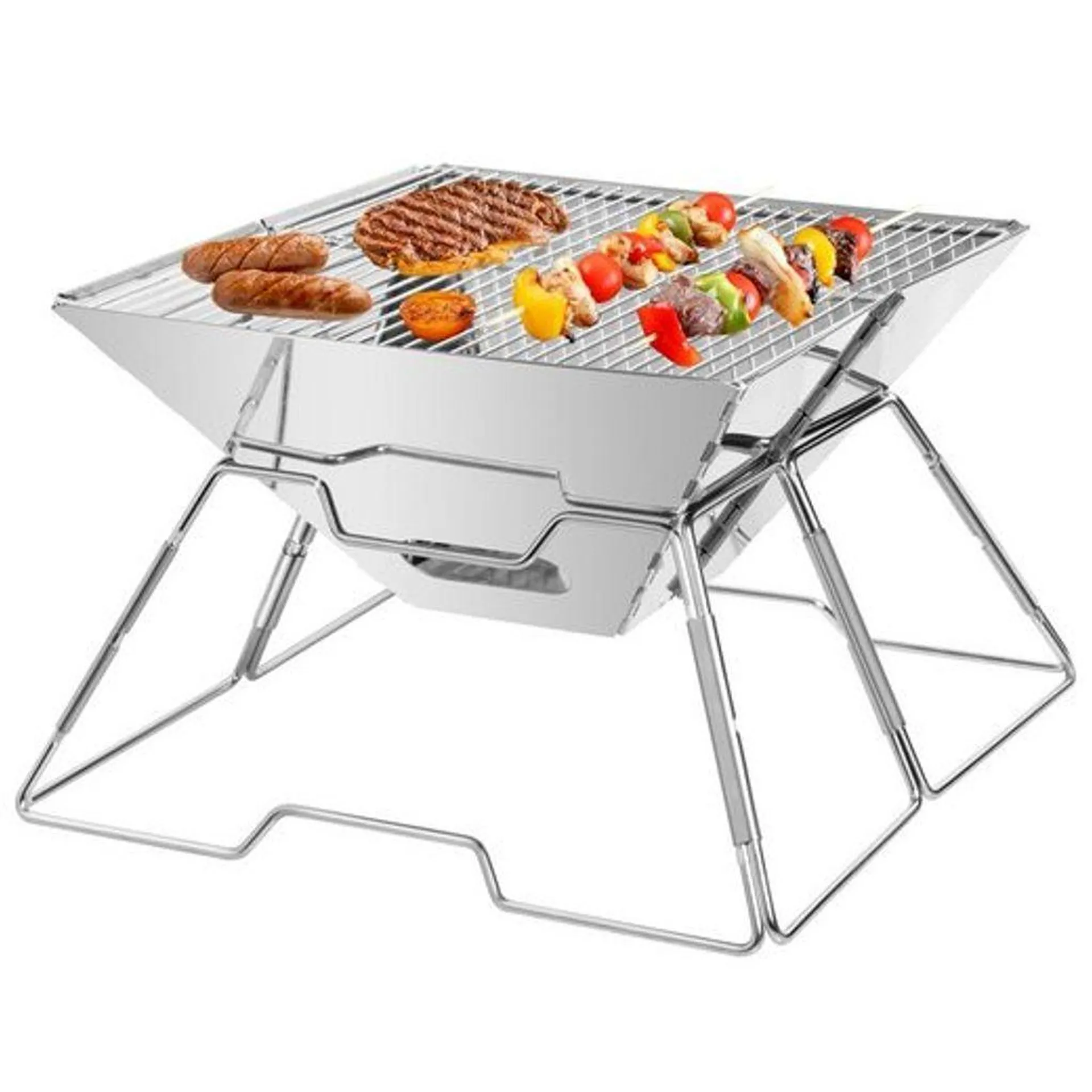 SunJas Holzkohlegrill CA-43, Edelstahl Reisegrill mit Tasche Campinggrill Klappgrill Koffergrill