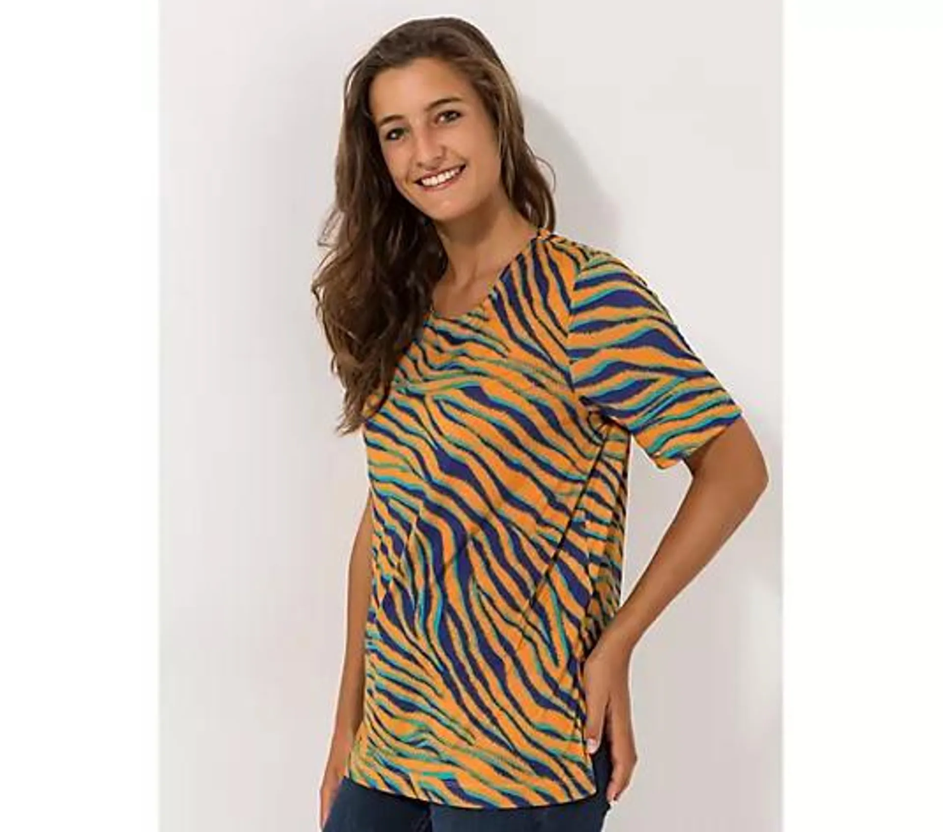 IN-PRINT Shirt, 1/2-Arm Rundhalsausschnitt Seitenschlitze Zebradruck