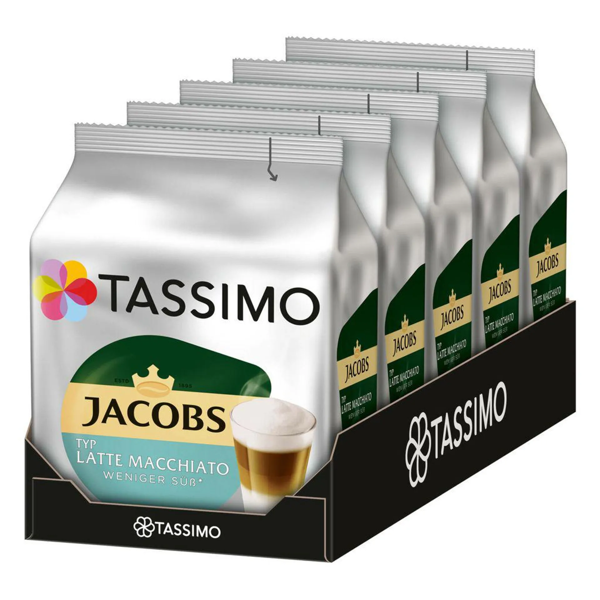 TASSIMO Kapseln Typ Latte Macchiato Weniger Süß Kaffeekapseln 5 x 8 Getränke