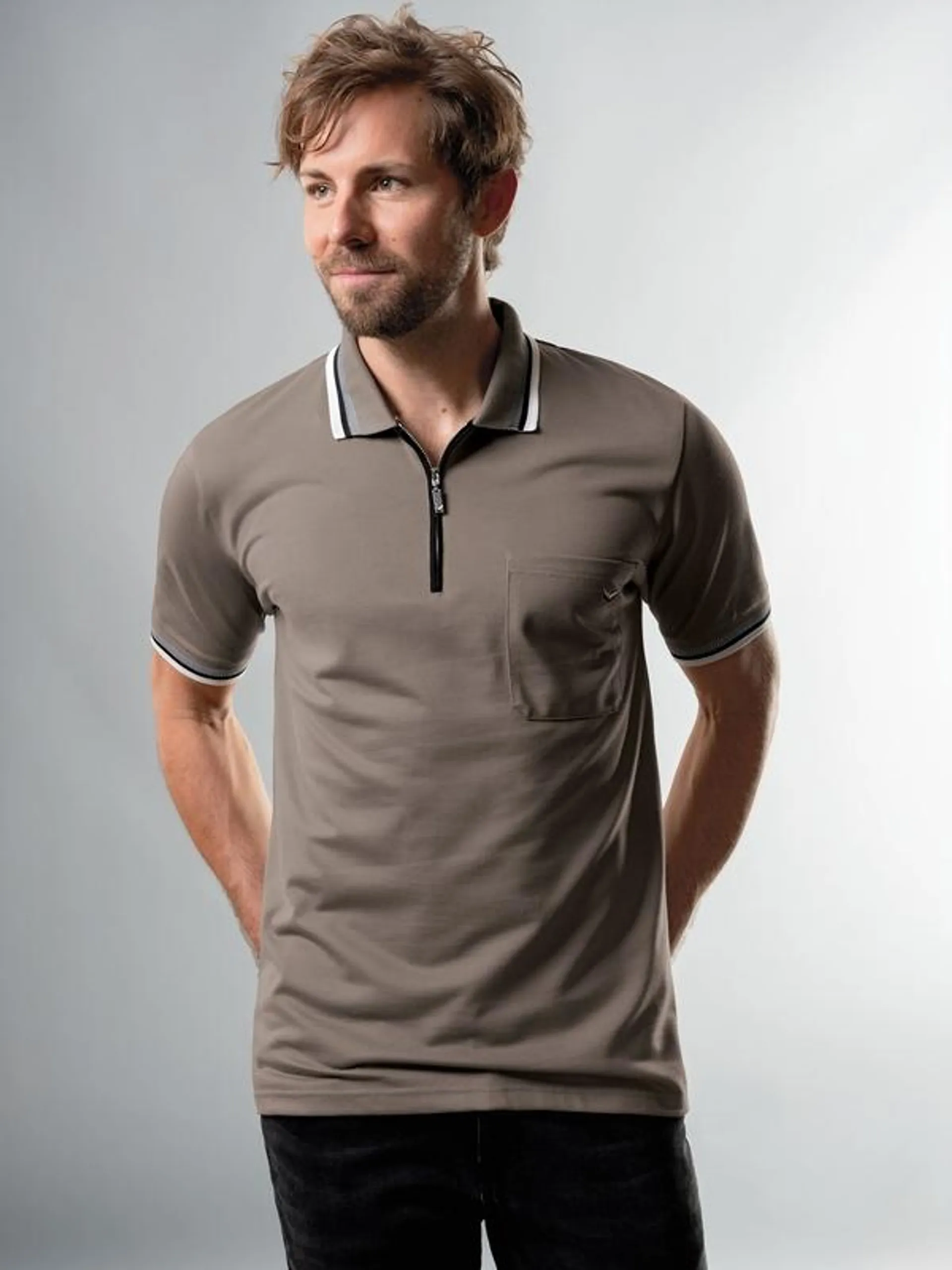 Poloshirt mit Reißverschluss Taupe