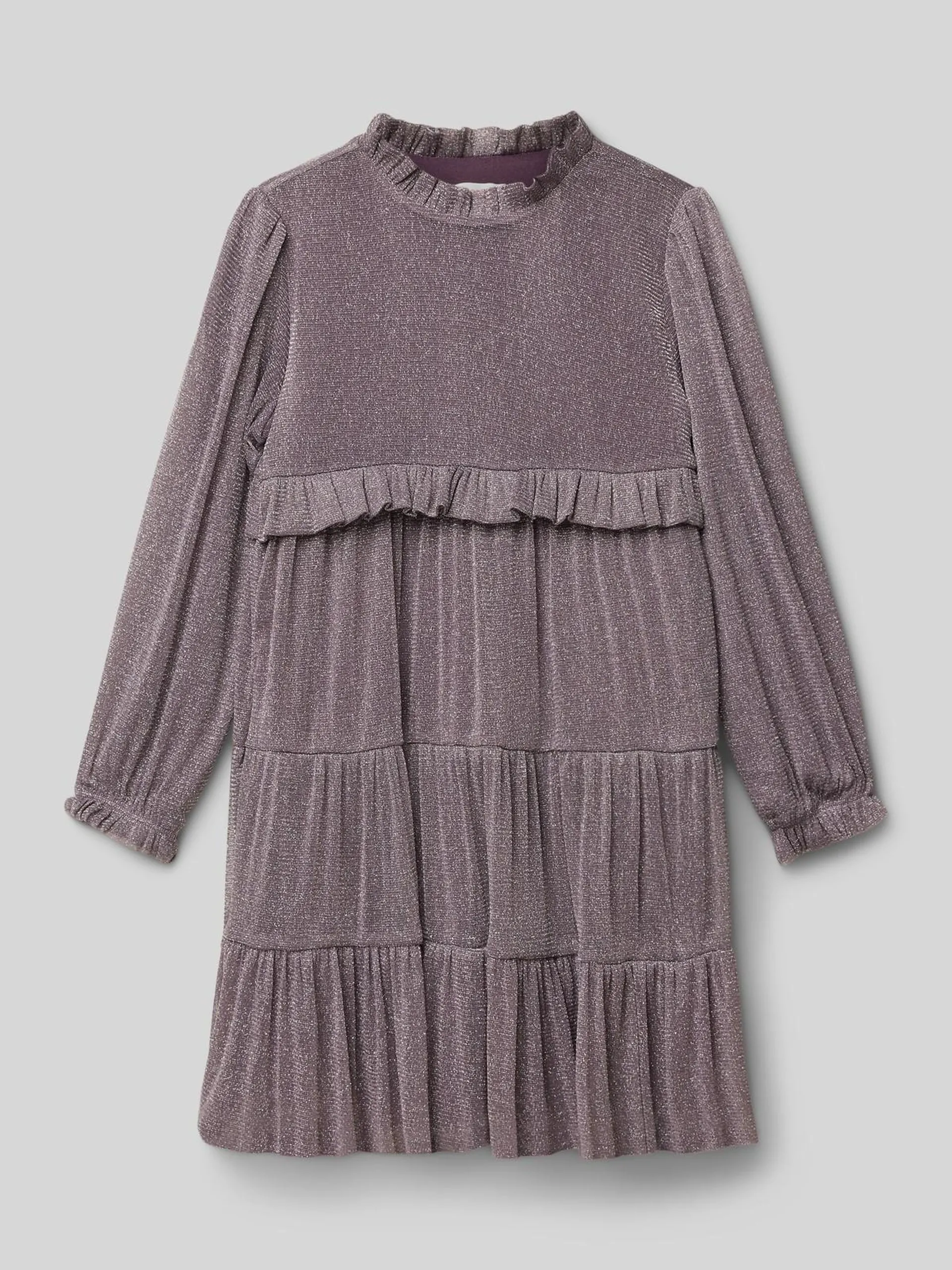 Loose Fit Mesh-Kleid mit Effektgarn und blickdichtem Unterkleid in mauve