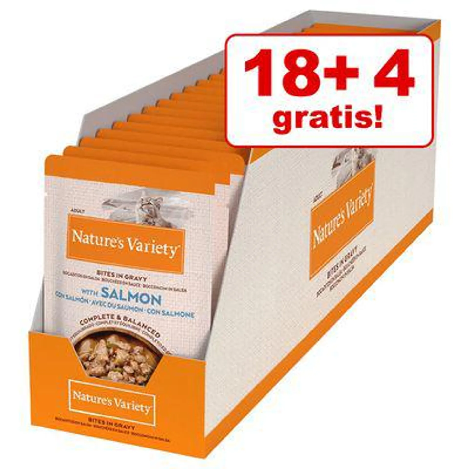 18 + 4 gratis! 22 x 85 g Nature's Variety Bites in Soße