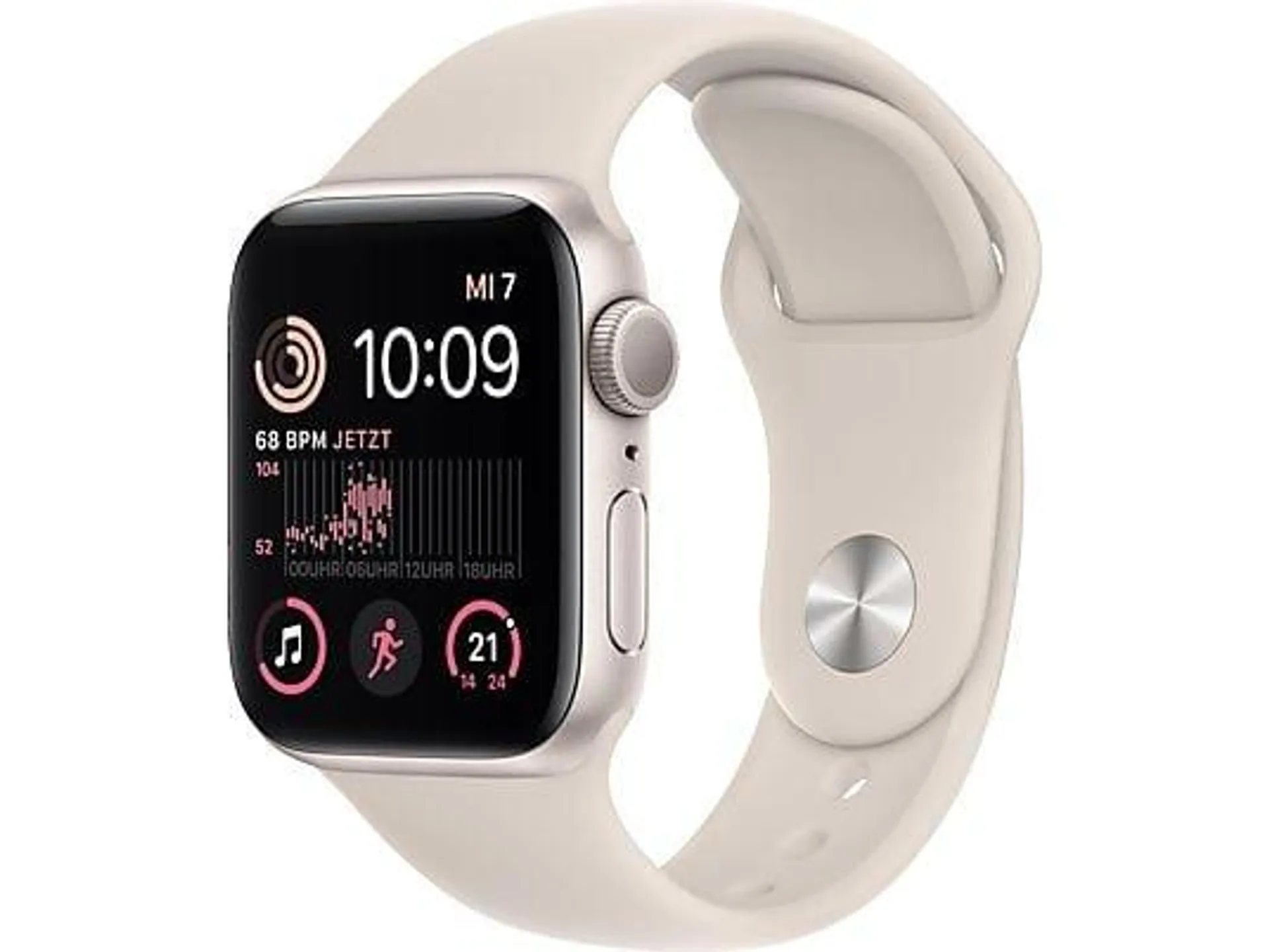 Apple Watch SE (2022), GPS, 40mm Smartwatch, Aluminiumgehäuse, Fluorelastomer, 130 - 200 mm, Polarstern