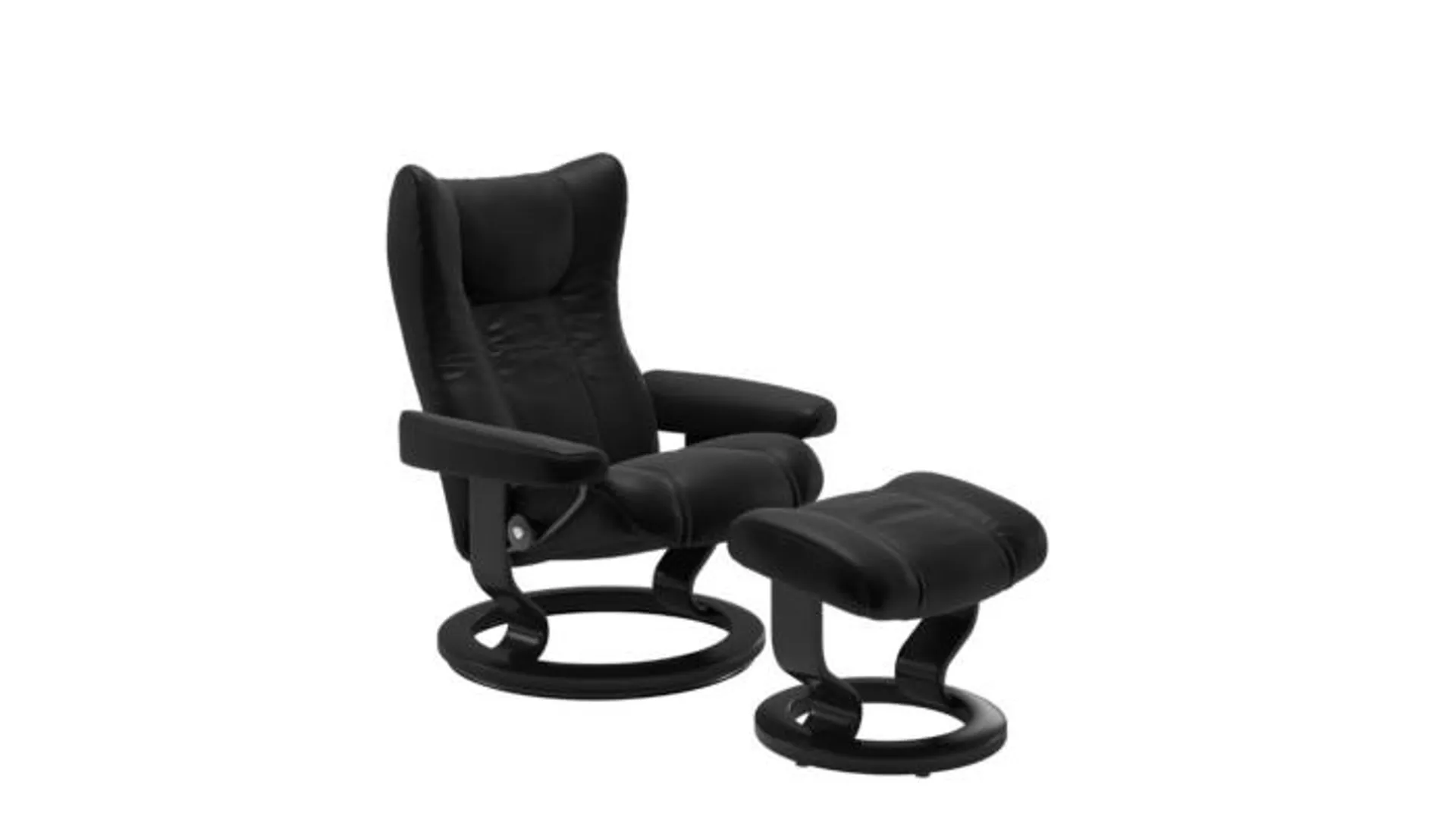 Stressless Wing M Sessel & Hocker Leder Batick Black, Classic-Gestell