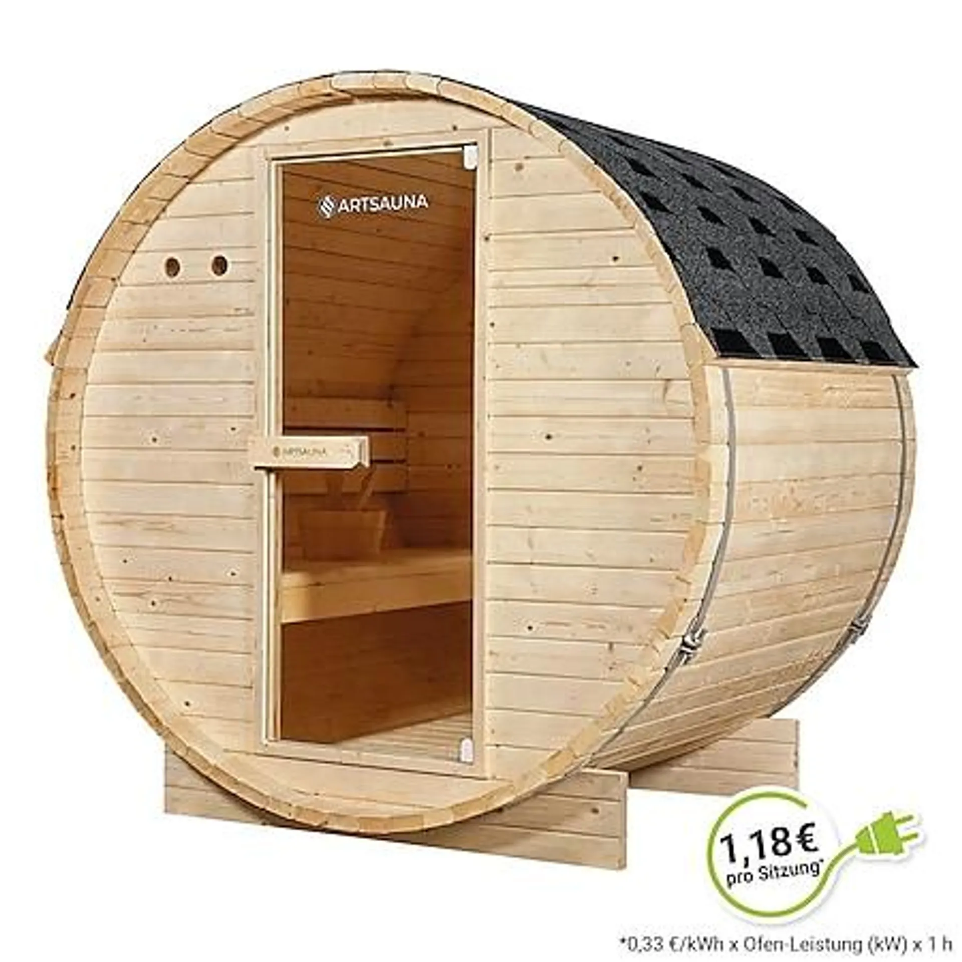 Artsauna Fasssauna Spitzbergen 120 - 2 Personen, 3,6 kW Ofen, Zubehör - Fichtenholz Sauna