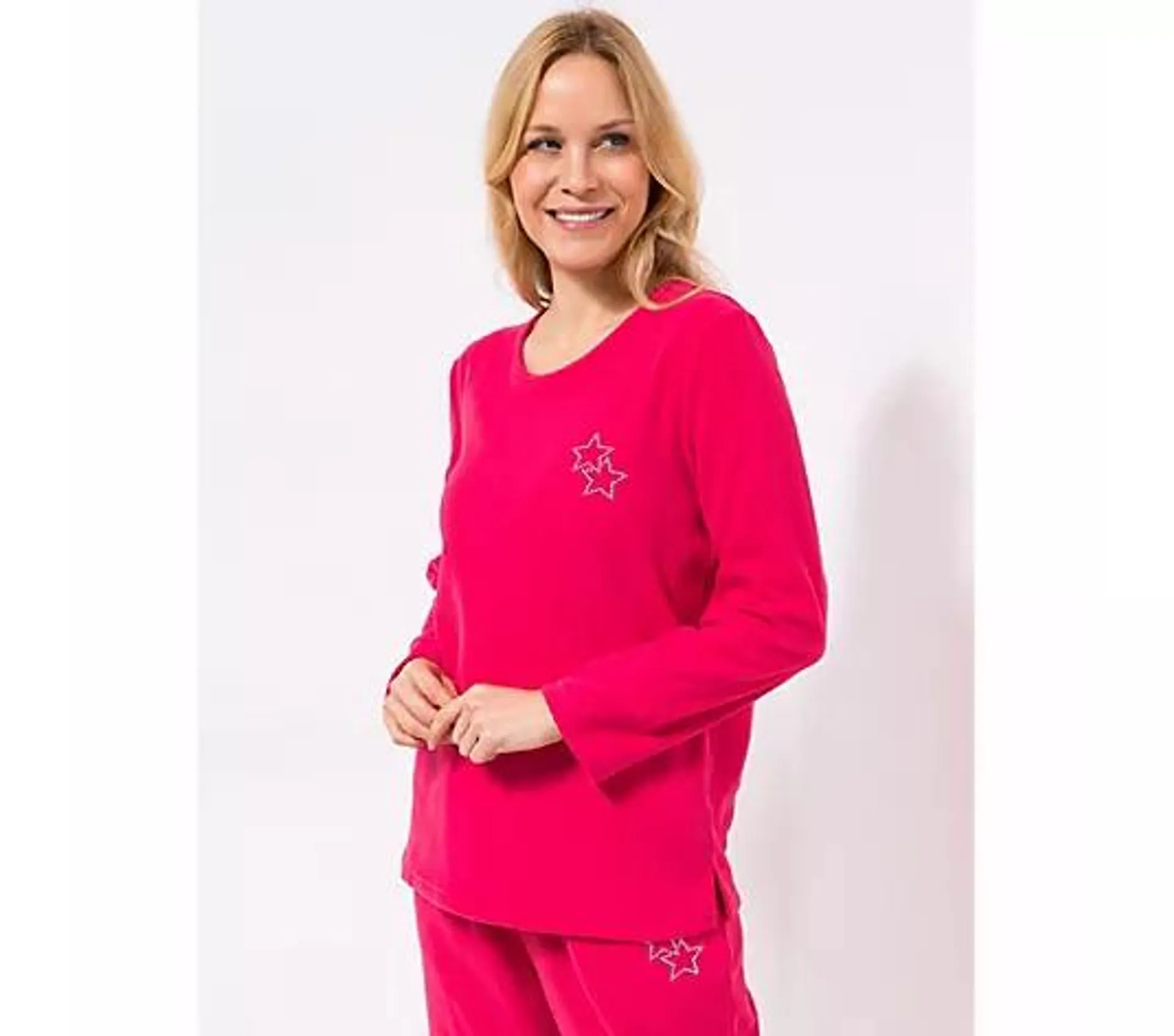 POLARSTERN HOMEWEAR Shirt, 1/1-Arm Mikrofaser Fleece Rundhalsausschnitt Seitenschlitze