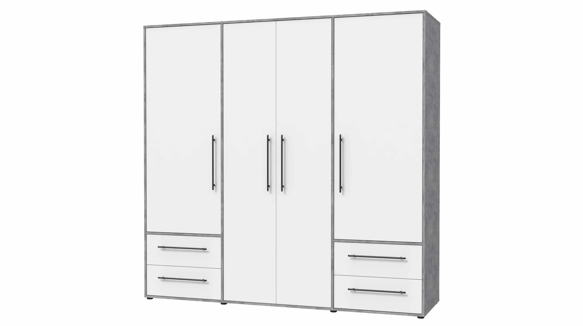 Kleiderschrank weiß - Betonoptik 206 cm 4-türig - MOKKARIS