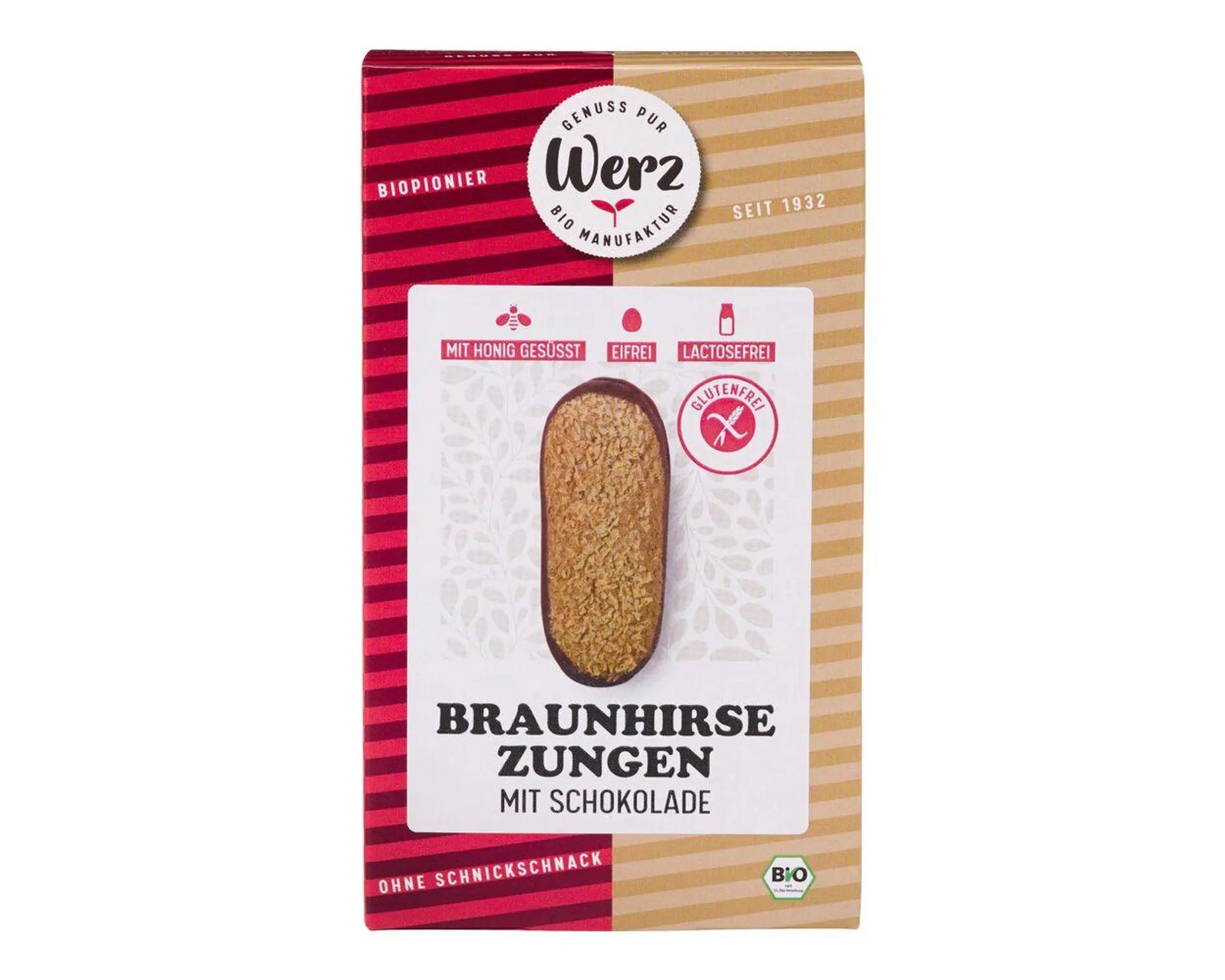 Werz Braunhirse-Zungen mit Schokolade 150 g