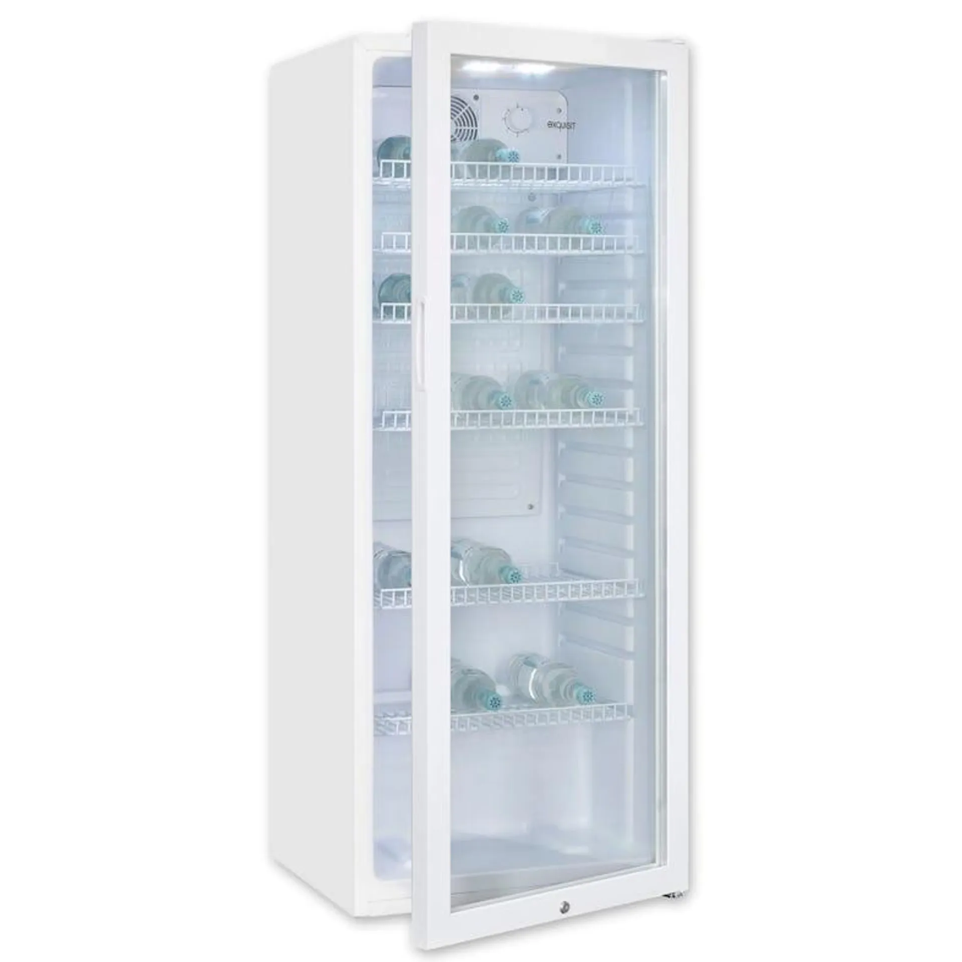 Exquisit Glastürkühlschrank GKS240-GT-160C weiss | Nutzinhalt: 237 L | Türschloss | 6 Gitterablagen | Umluftventilator | Standgerät