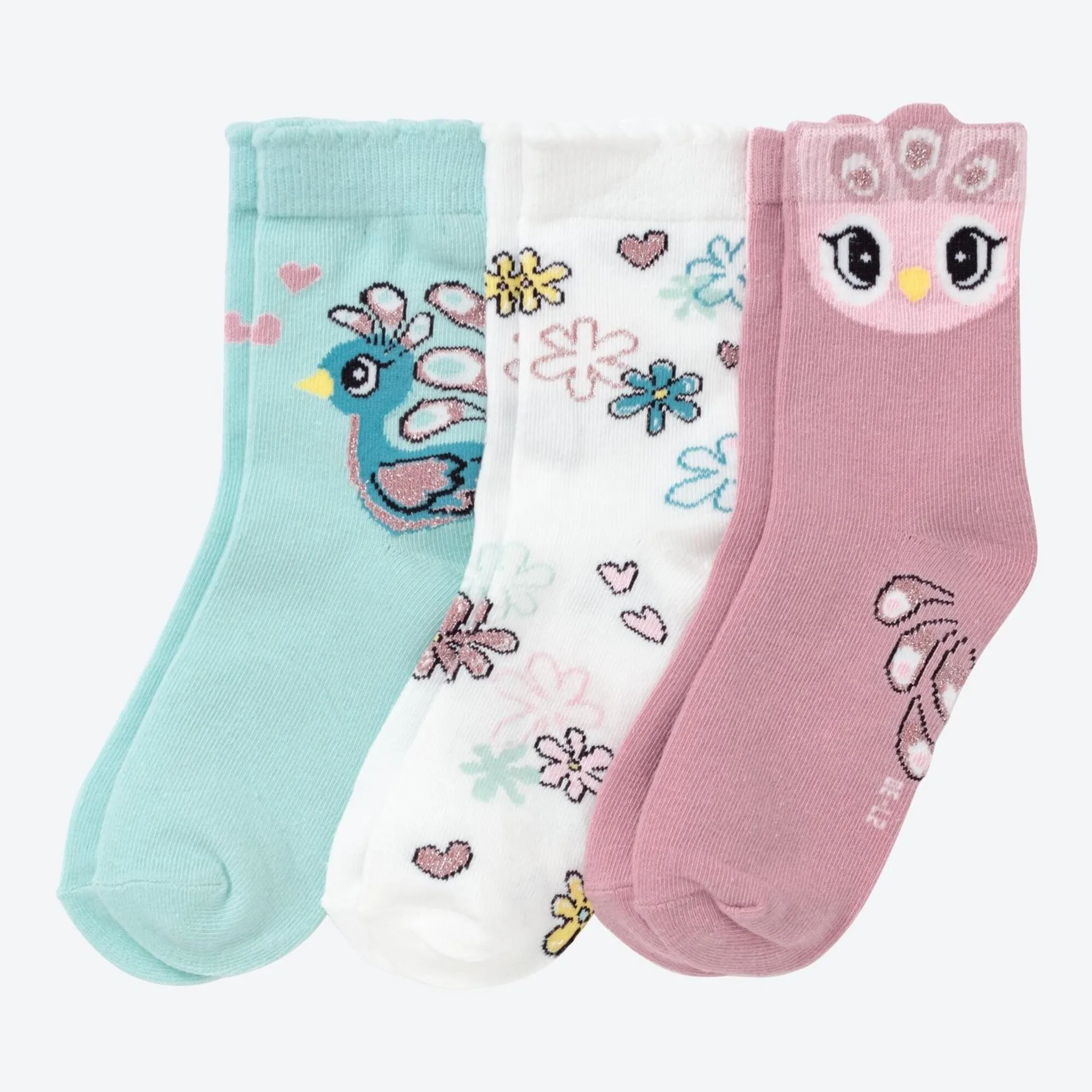 Kinder-Mädchen-Socken mit 3D-Design, 3er-Pack