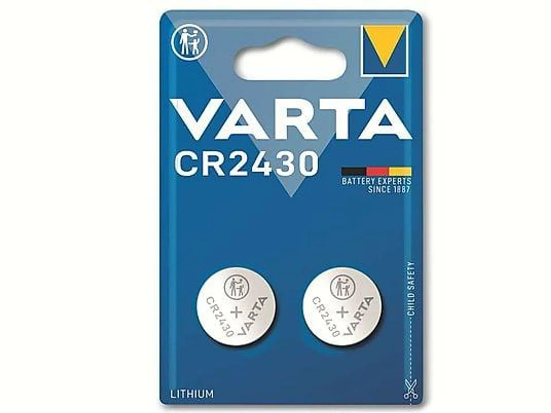 VARTA Knopfzelle Lithium, CR2430, 3V 2 Stück Lithium-Ionen Knopfzelle, 3 Volt, 300 Milliampere-Stunden