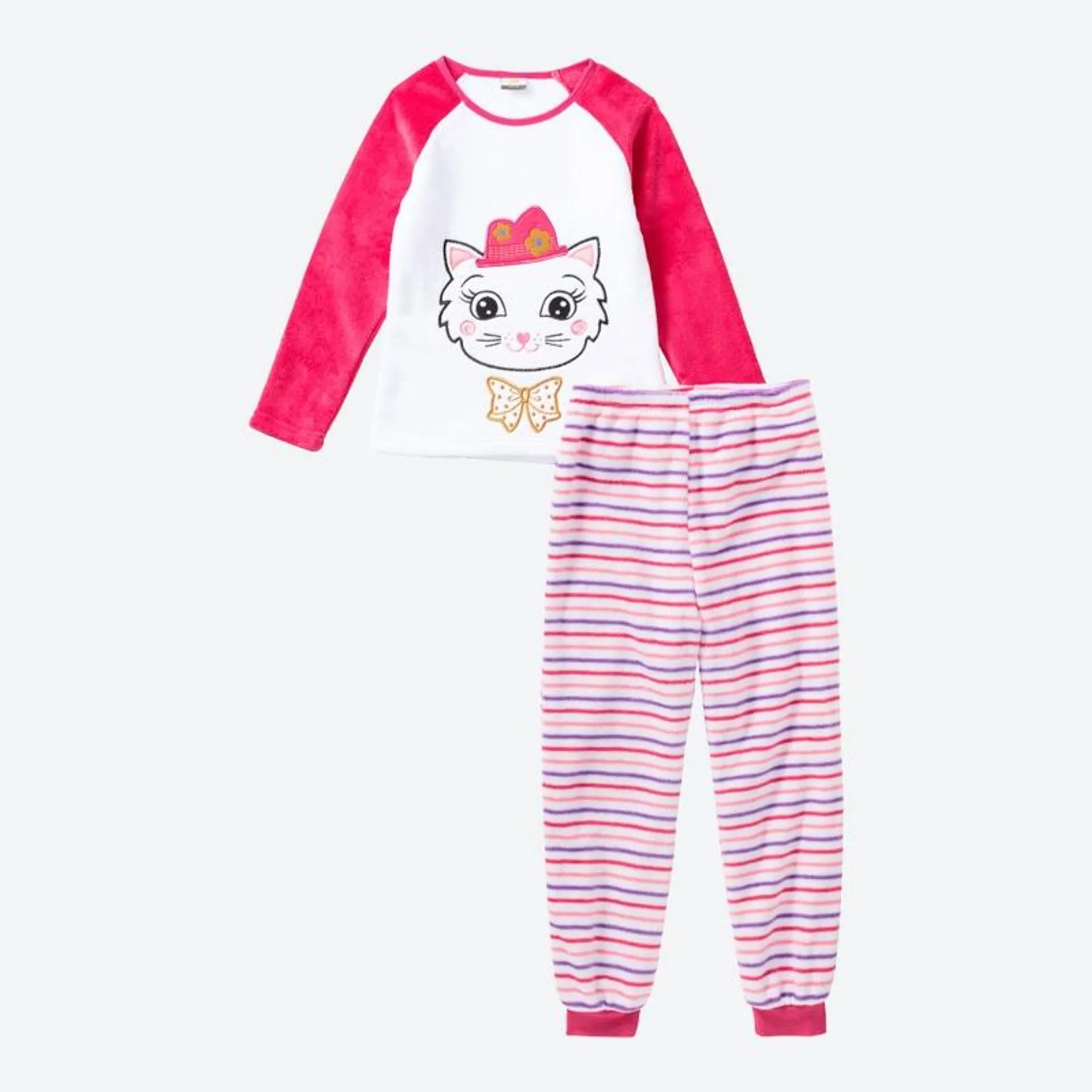 Kinder-Mädchen-Pyjama mit Streifen-Design, 2-teilig