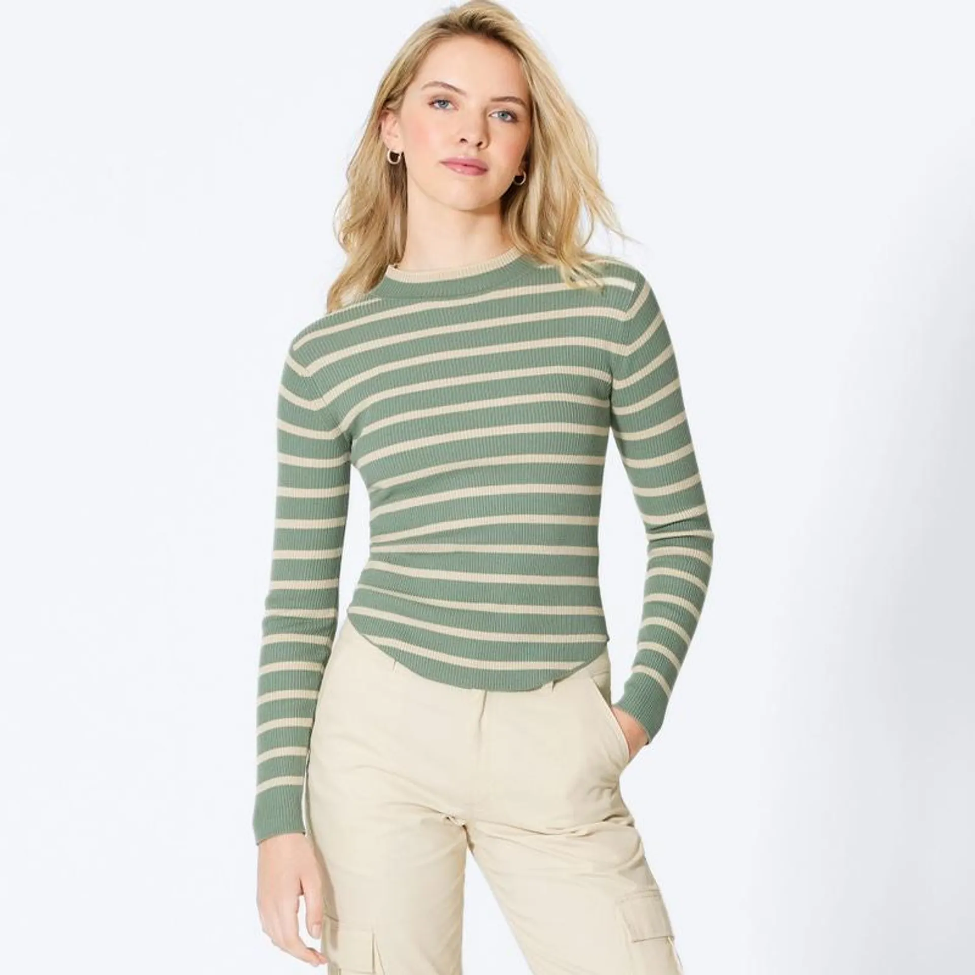 Damen-Feinstrick-Pullover mit Ripp-Struktur