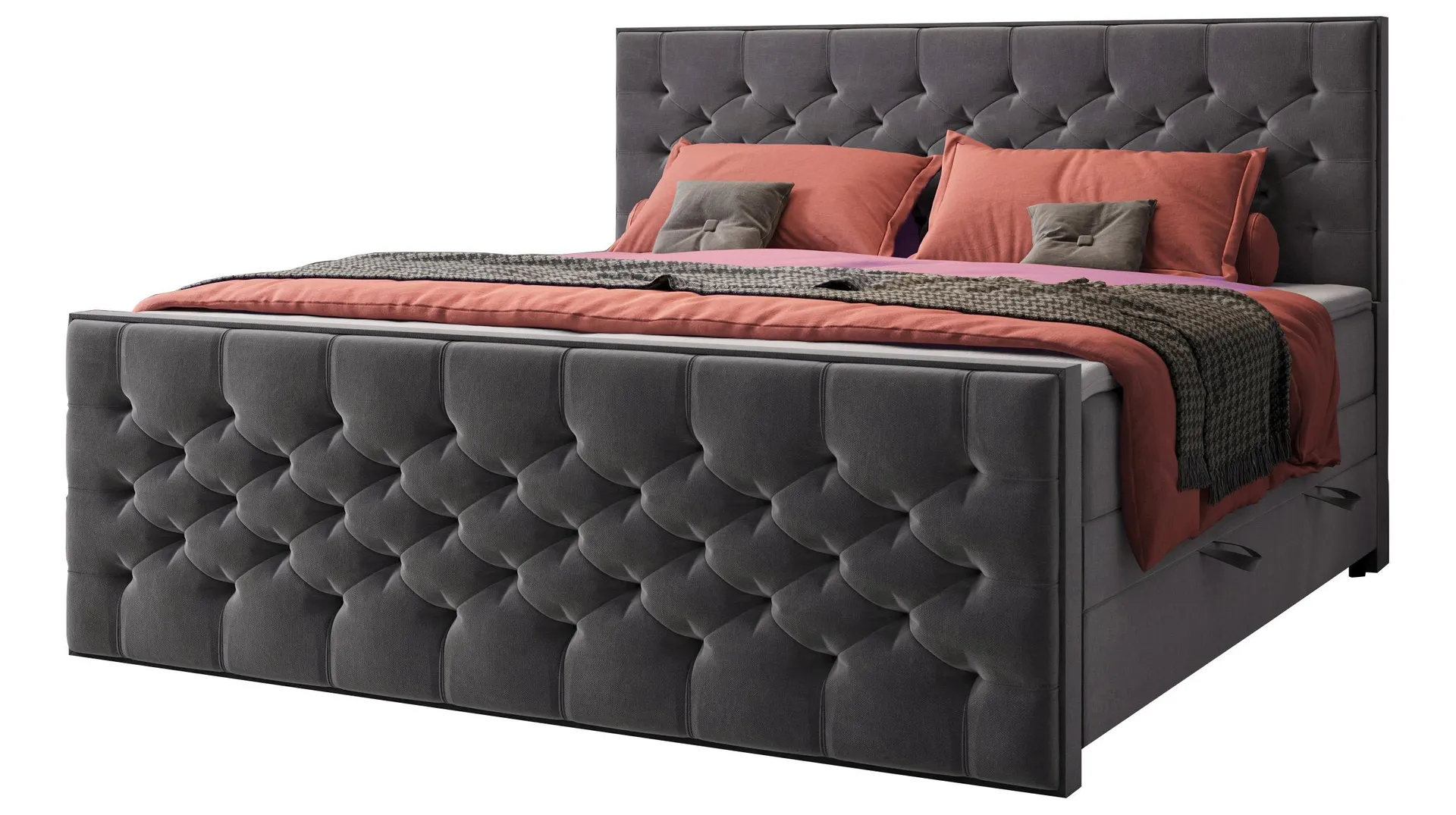 Boxspringbett 200 x 200 cm mit Bettkasten grau - LANCIANO