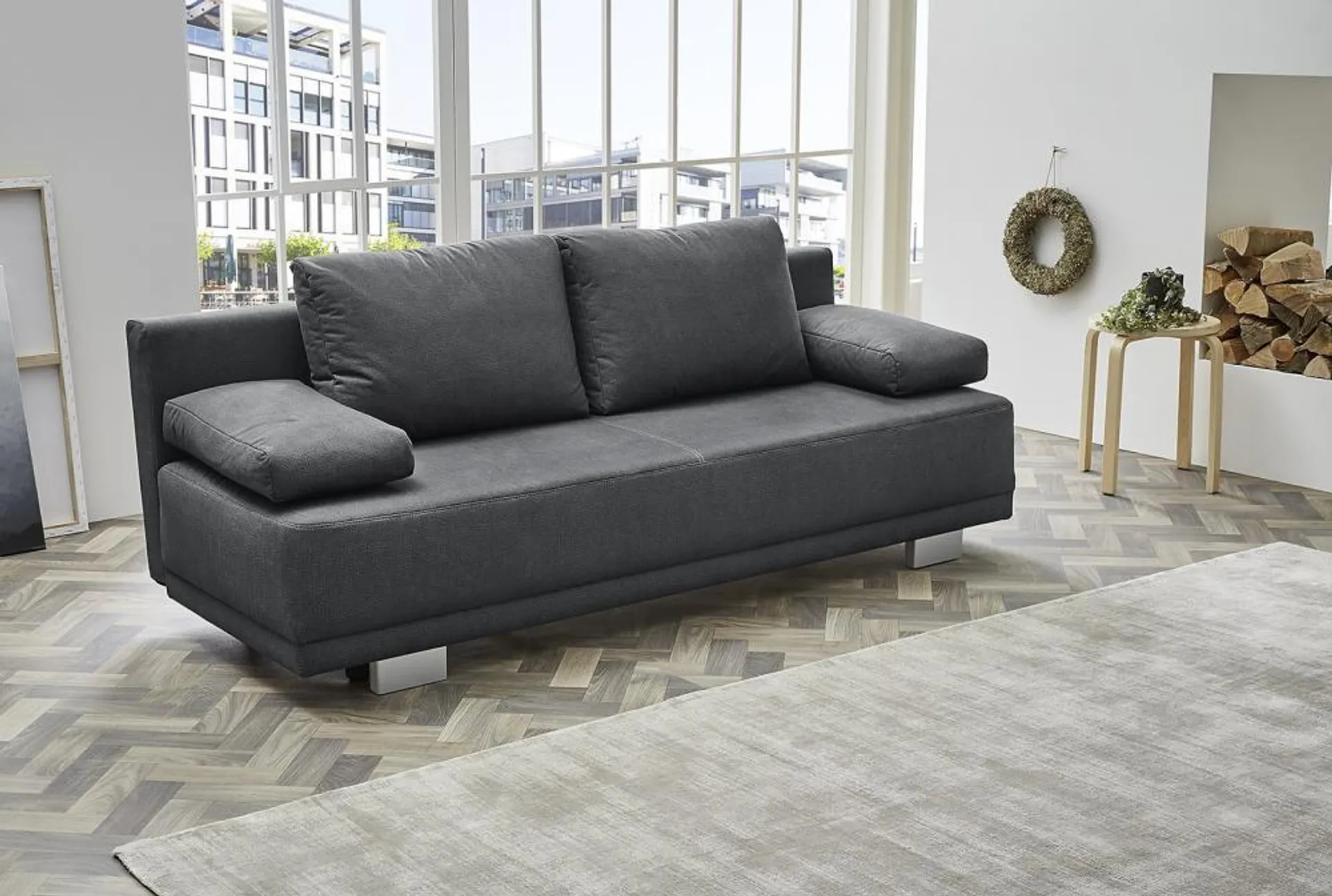 Schlafcouch mit Bettkasten 196 cm breit Grau LUZIO