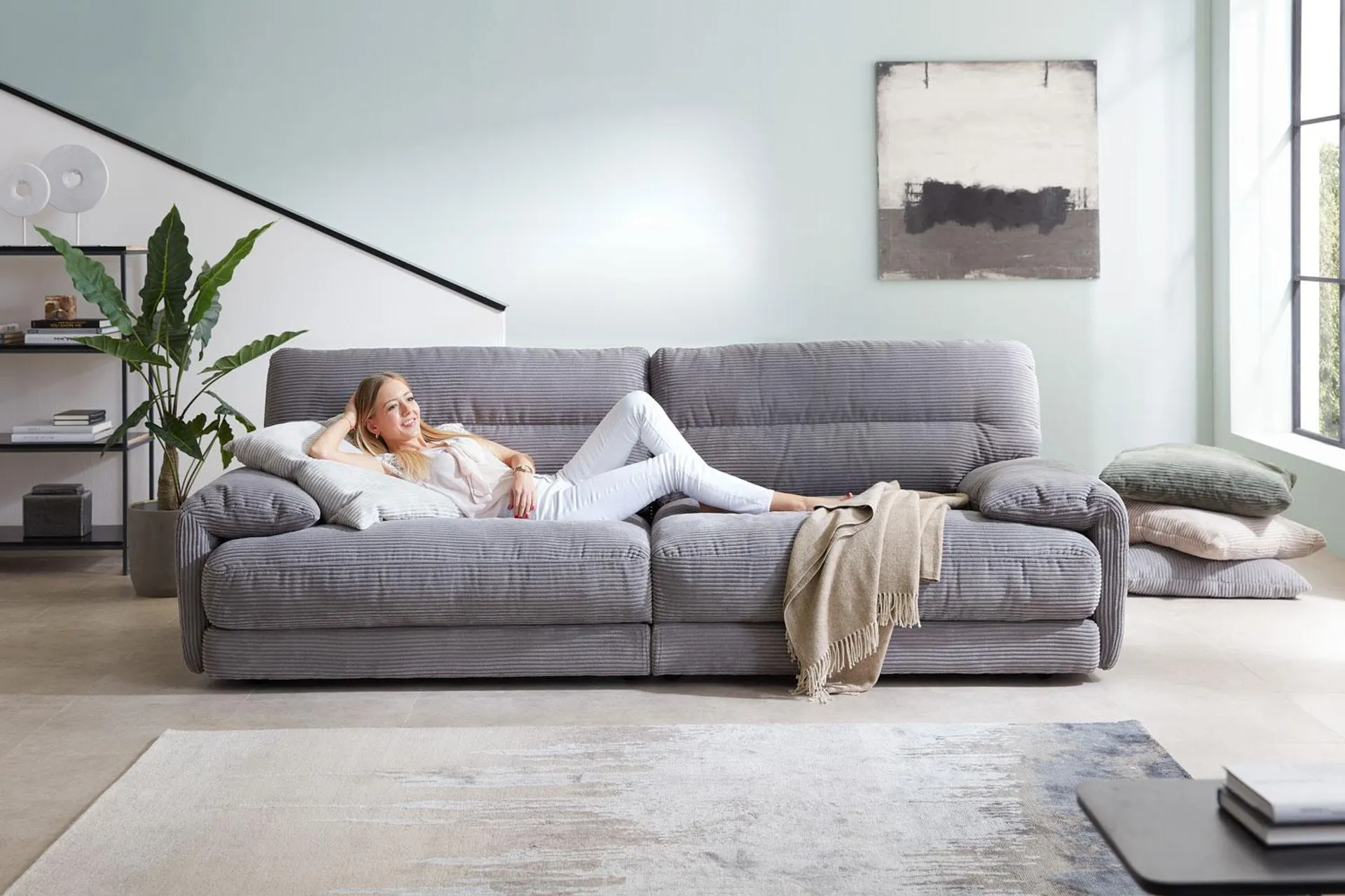 Bigsofa in Trendstoff Cord Anthrazit 3 Sitzer