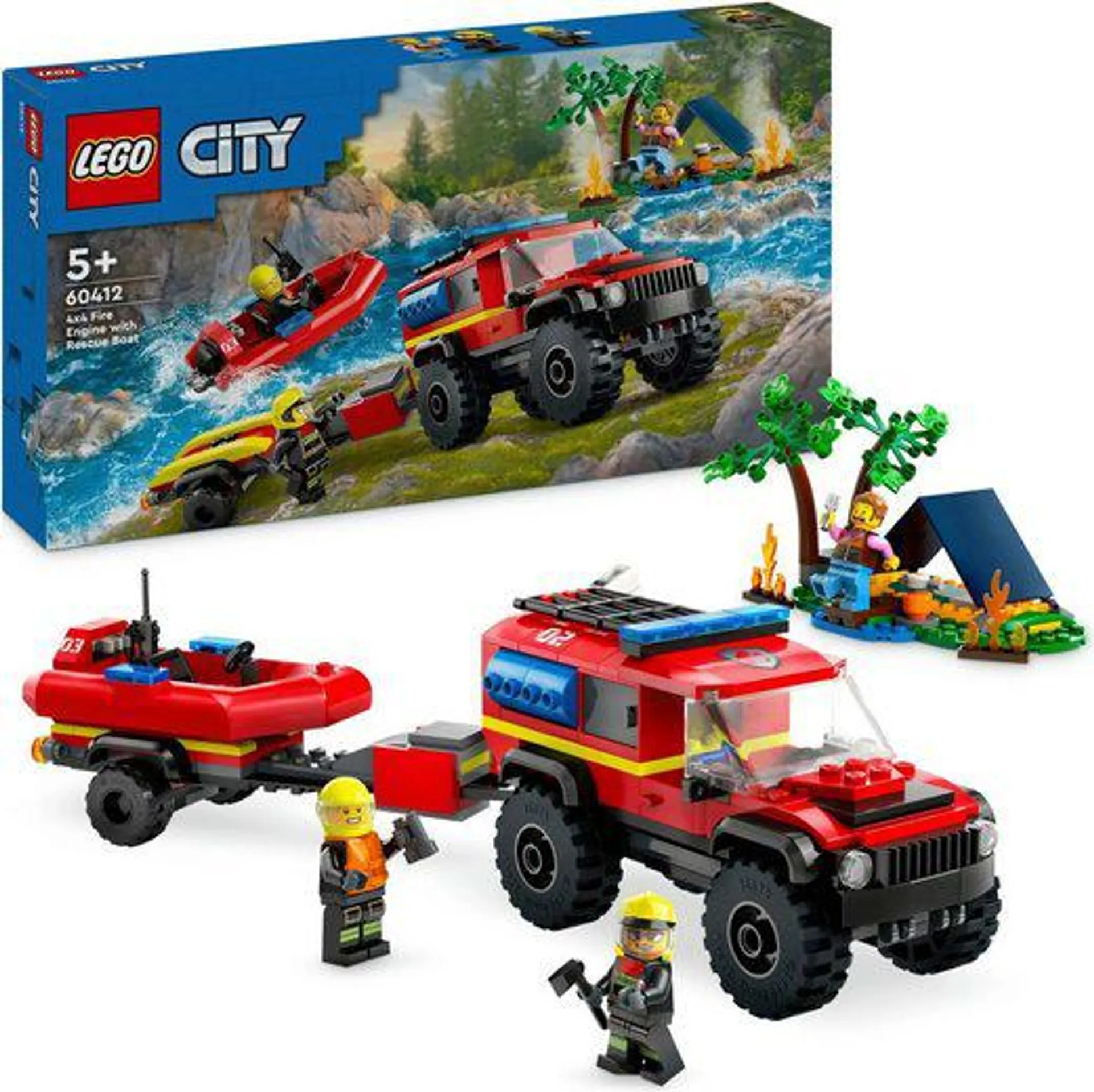 LEGO® Konstruktionsspielsteine Feuerwehrgeländewagen mit Rettungsboot (60412), LEGO City, (301 St), Made in Europe