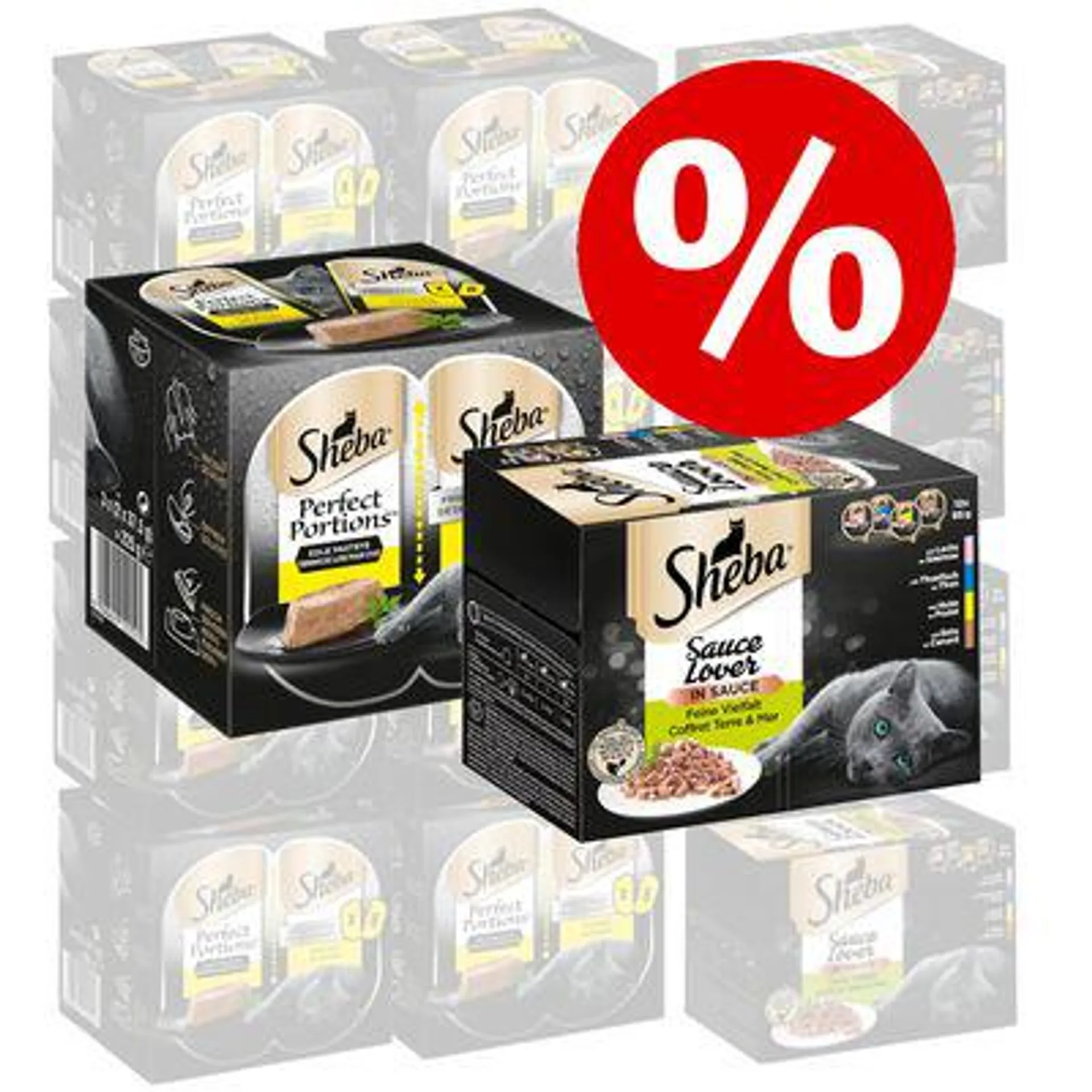 48 x 85 g Sheba Varietäten Schälchen + 48 x 37,5 g Perfect Portions Huhn zum Sonderpreis!