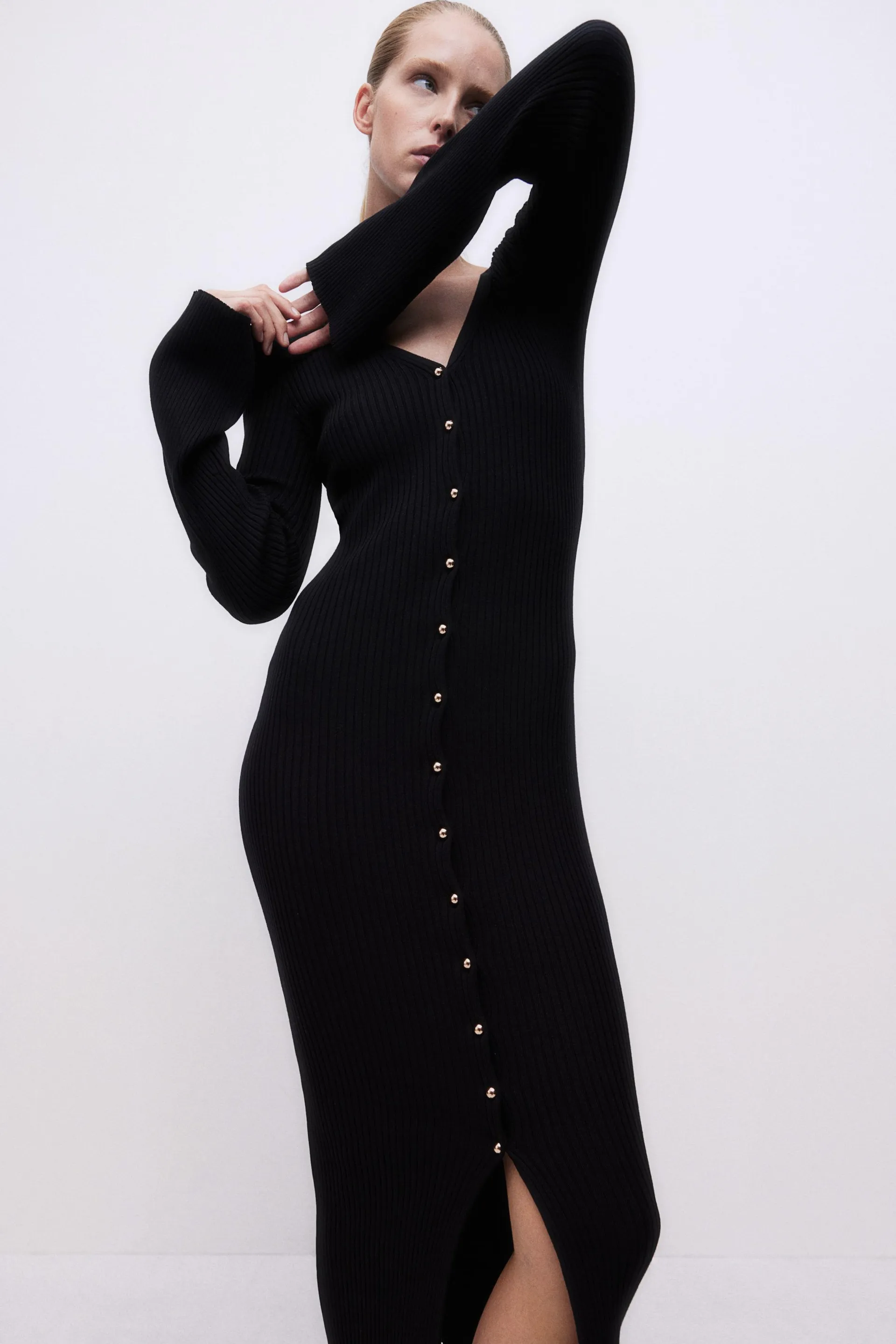 Rib-knit button-front dress