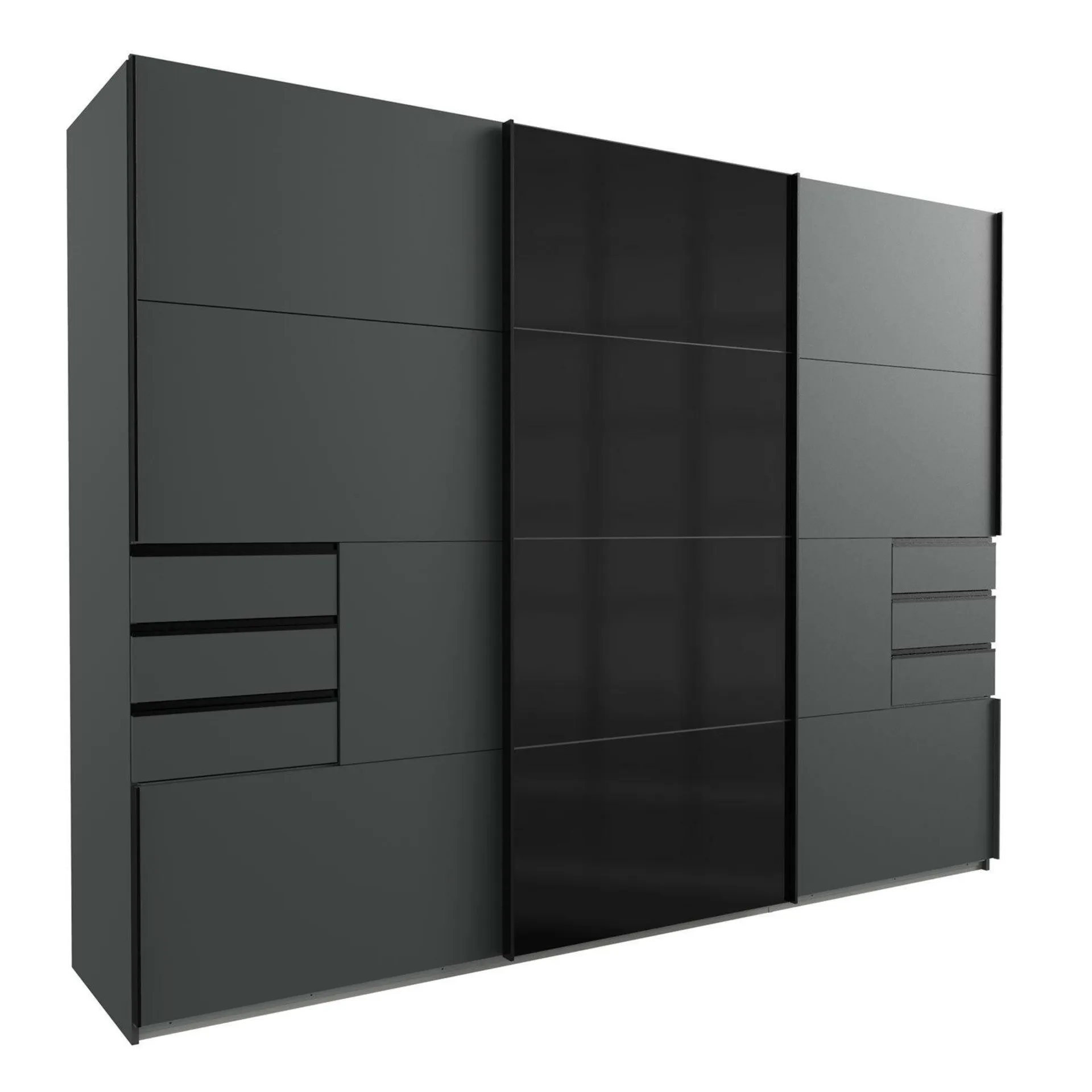 Schwebetürenschrank - graphit-schwarz - 6 Schubkästen - 270 cm