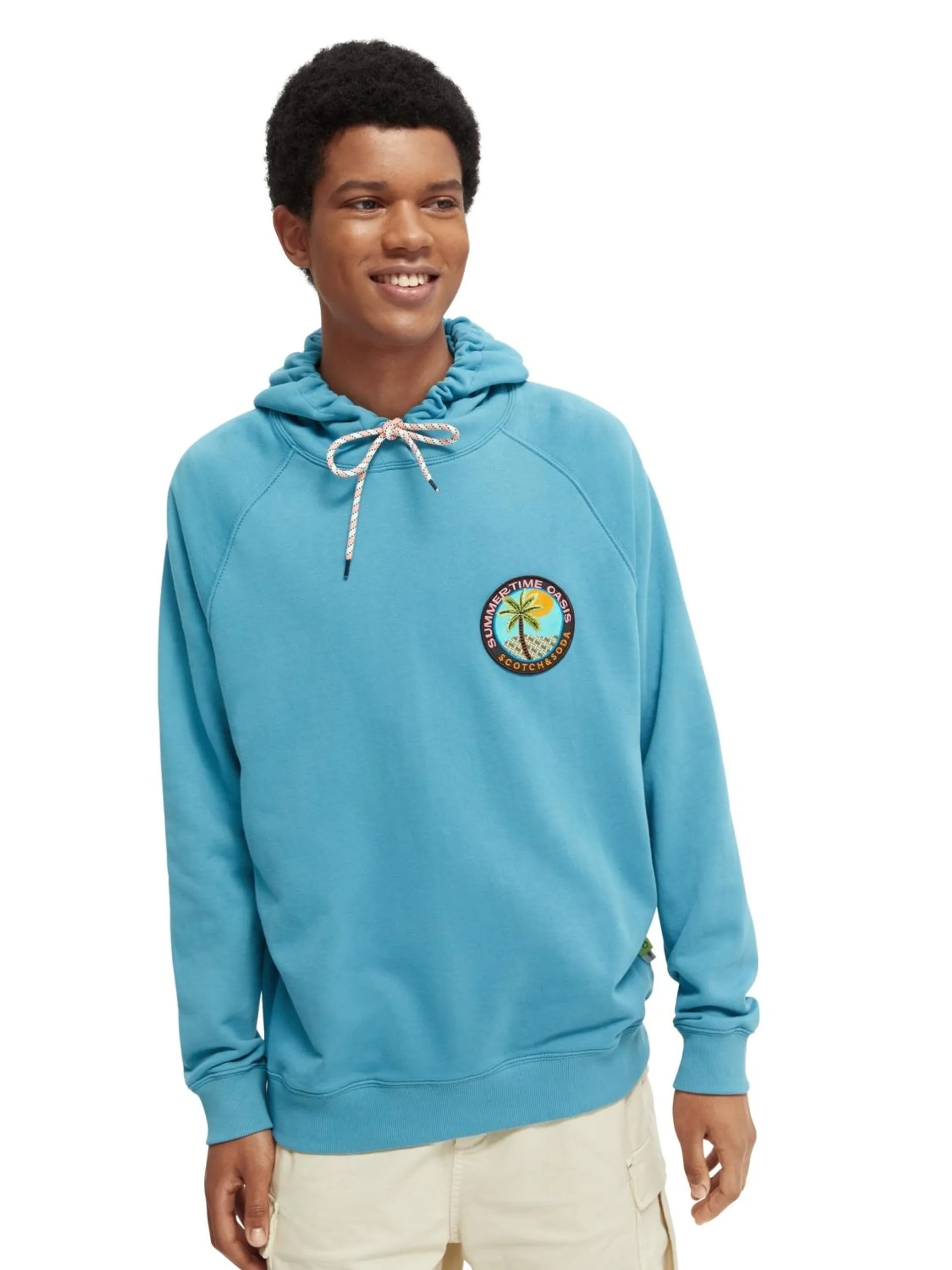 Relaxed fit felpa hoodie with badge, Pool