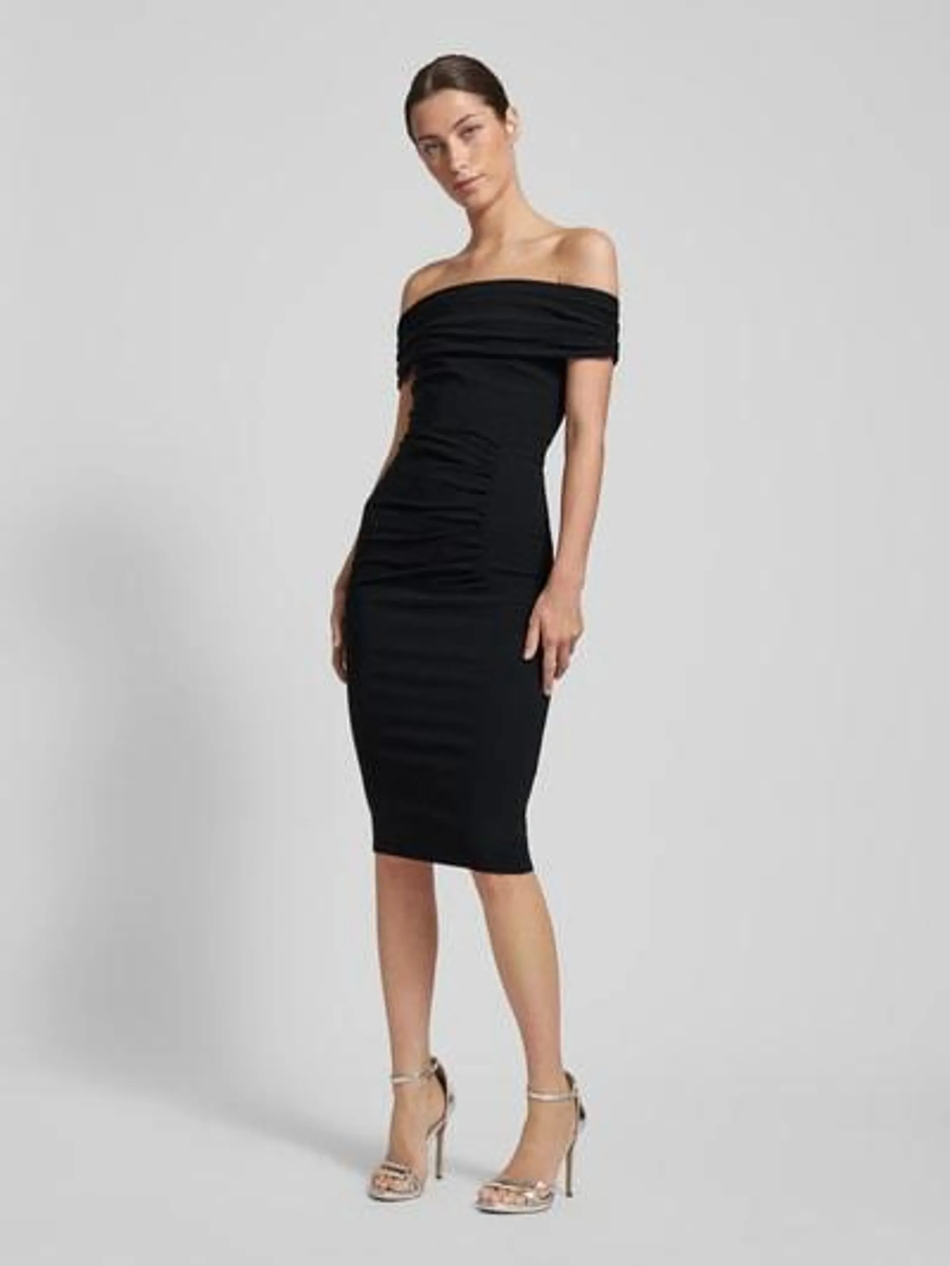 Knielanges Cocktailkleid mit Raffungen in black