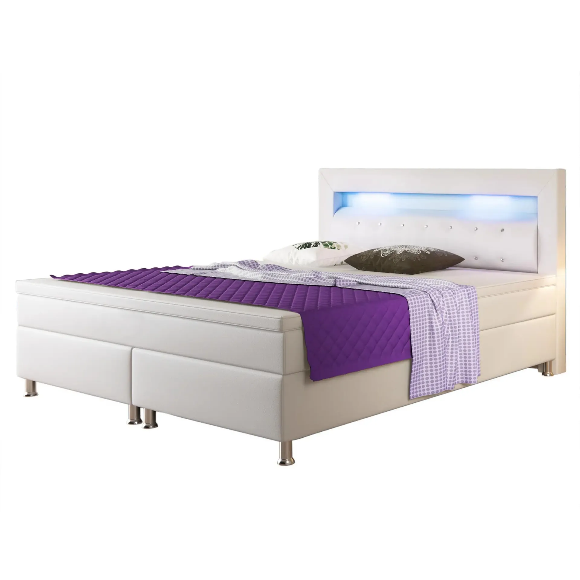 Boxspringbett - weiß - Kunstleder - mit Topper - H3 - 180x200 cm