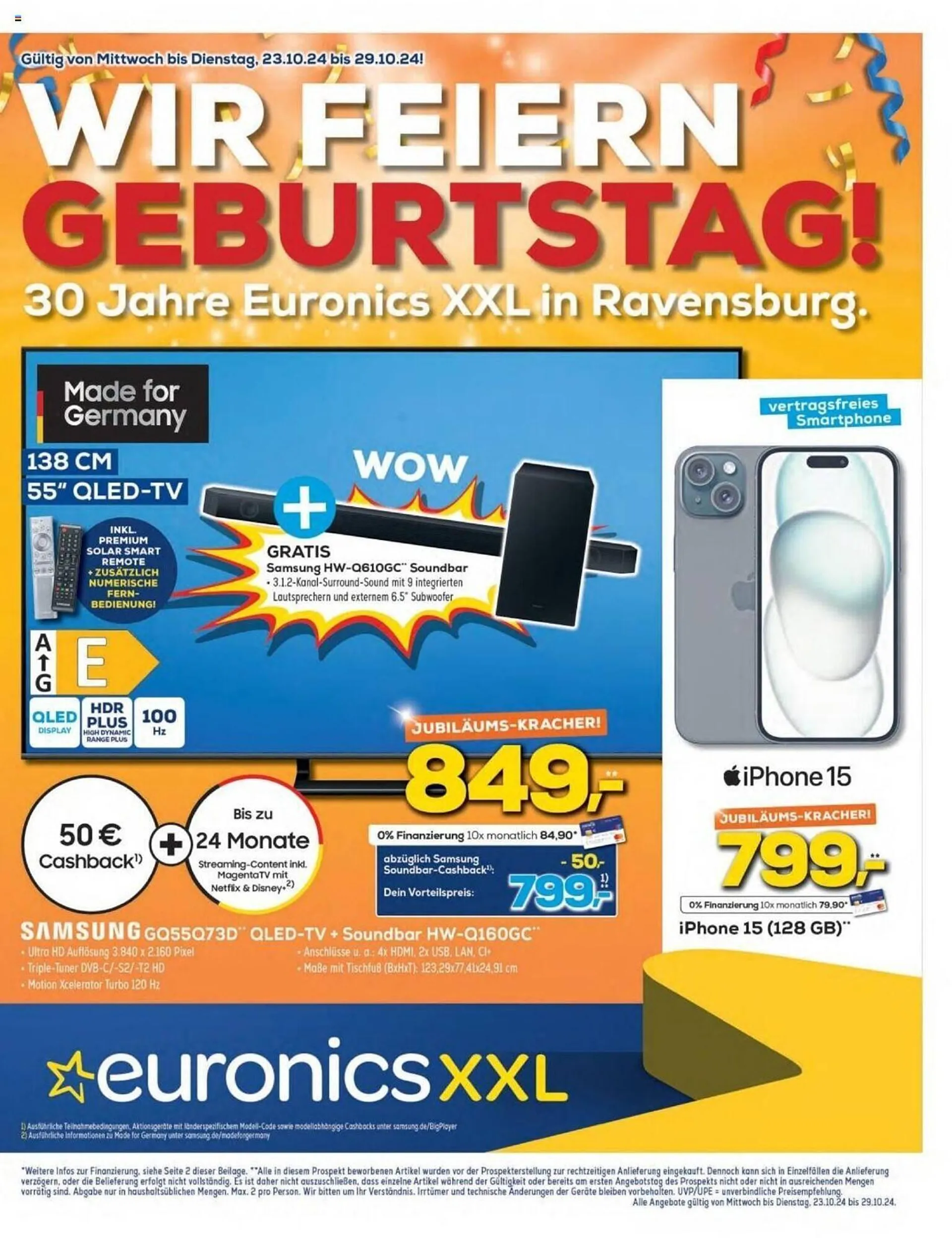 Euronics Prospekt von 23. Oktober bis 29. Oktober 2024 - Prospekt seite 1