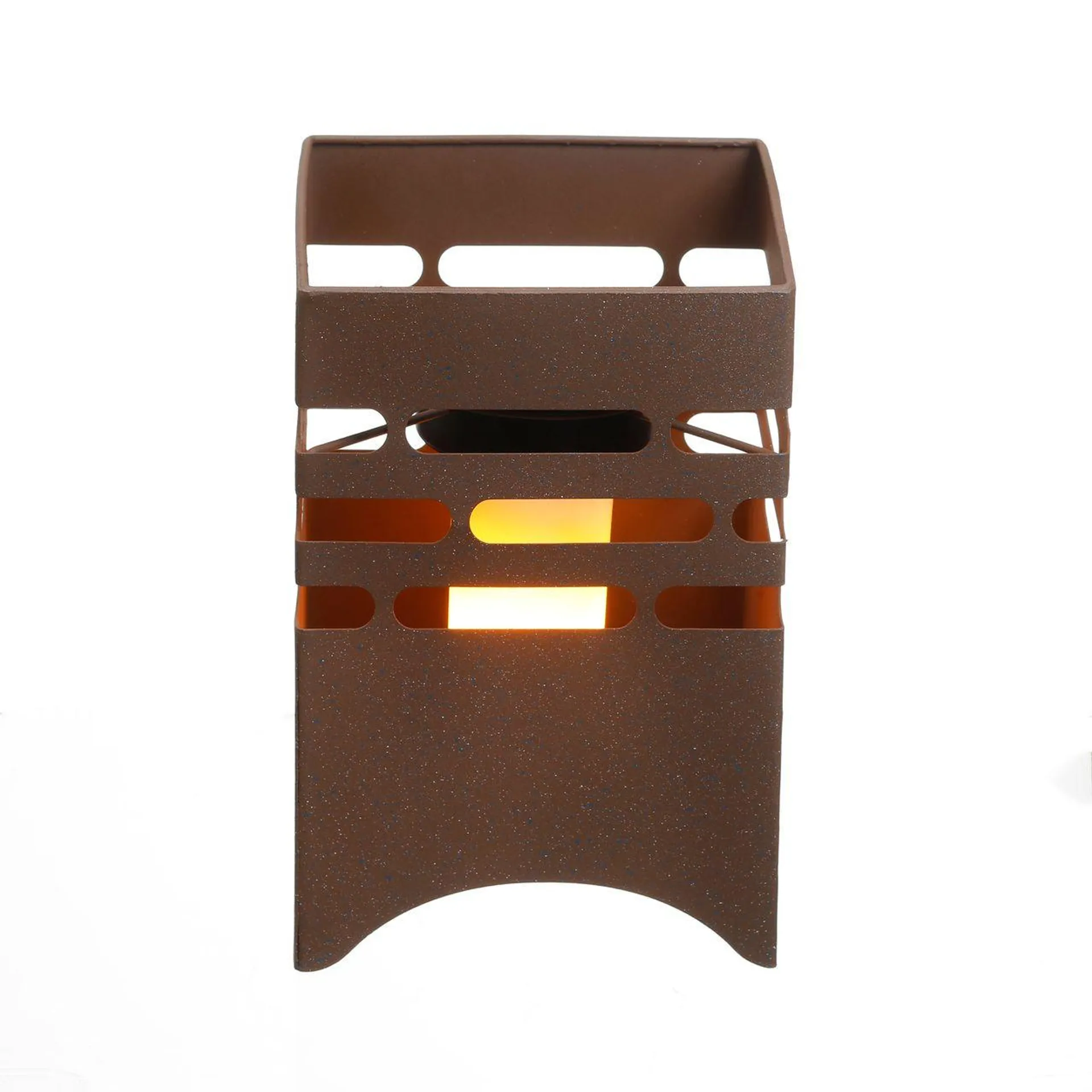 AMARE Solar Garten Windlicht Feuerstelle in moderner Rostoptik Warmweiß mit Flammeneffekt, eckig, 15,5 x 15,5 x 23,5 cm, Dämmerungssensor