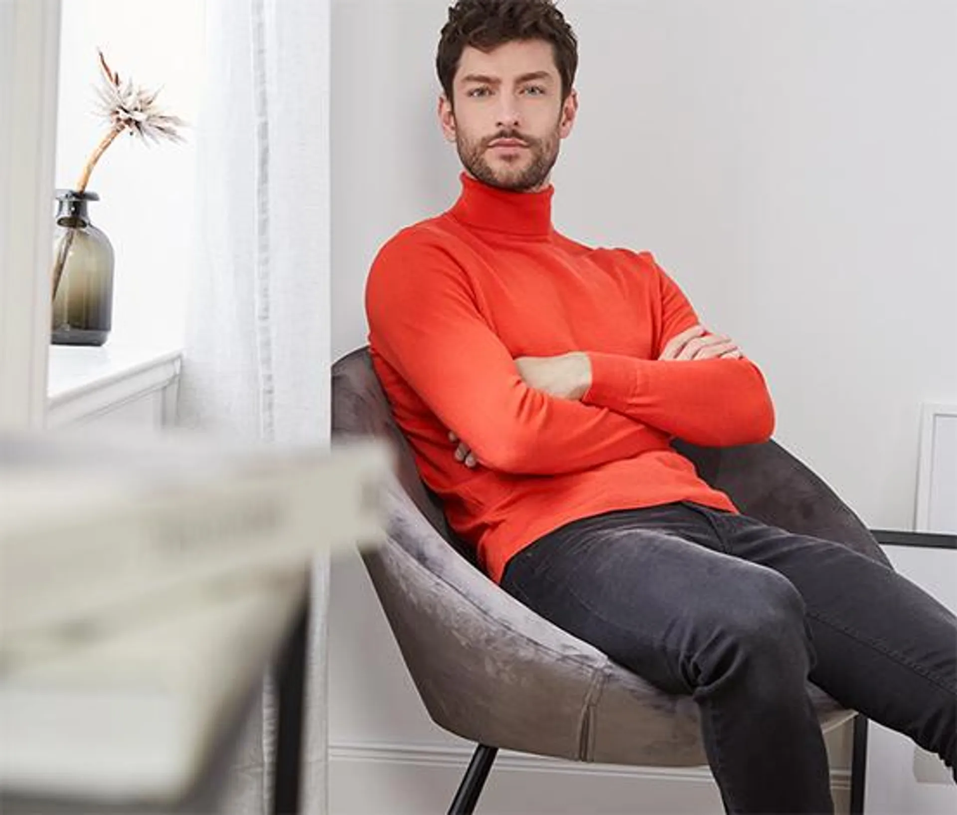 Merino-Pullover mit Rollkragen, rot