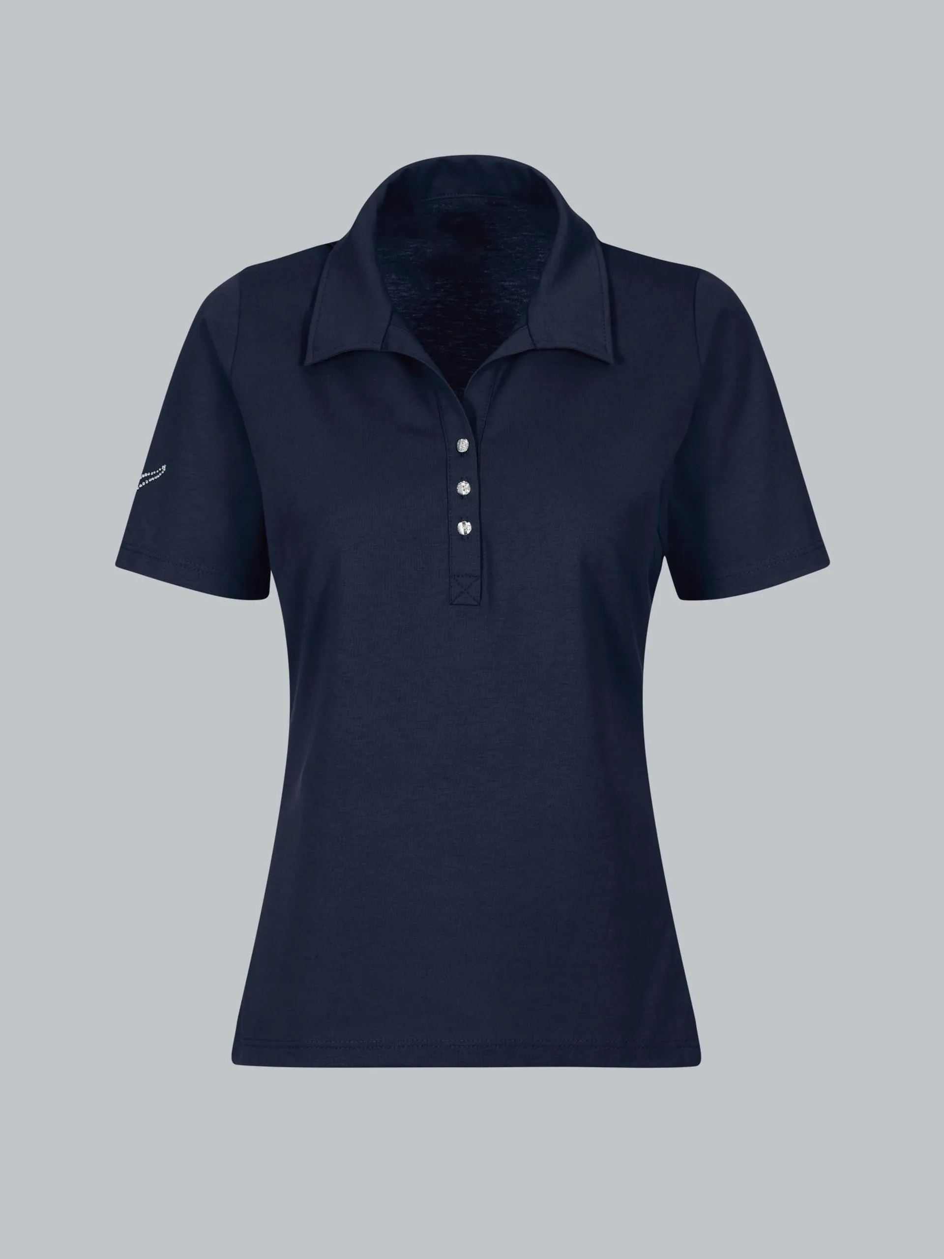 Poloshirt aus Baumwolle mit Kristallsteinen Navy